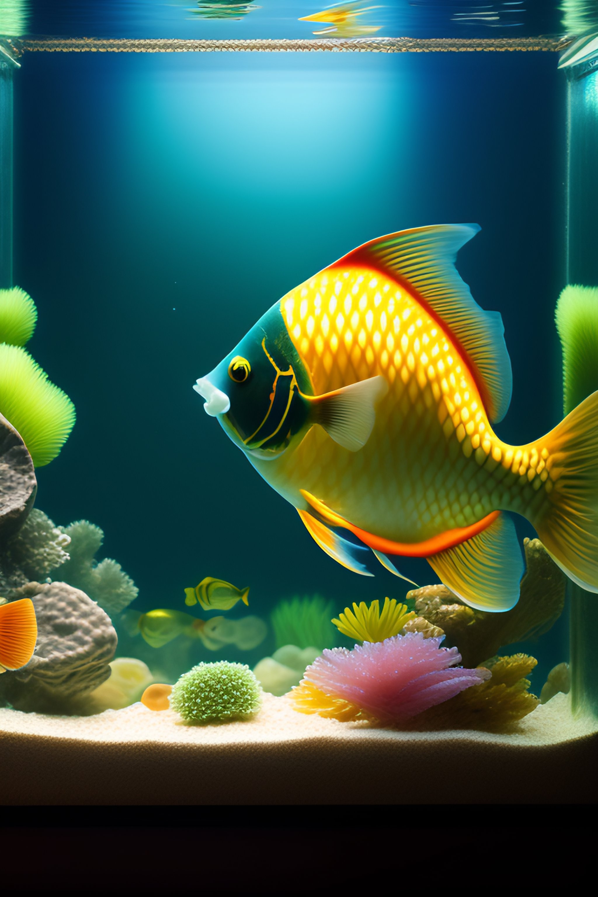 Lexica - Fish talkilng whith a telephone on a fishtank