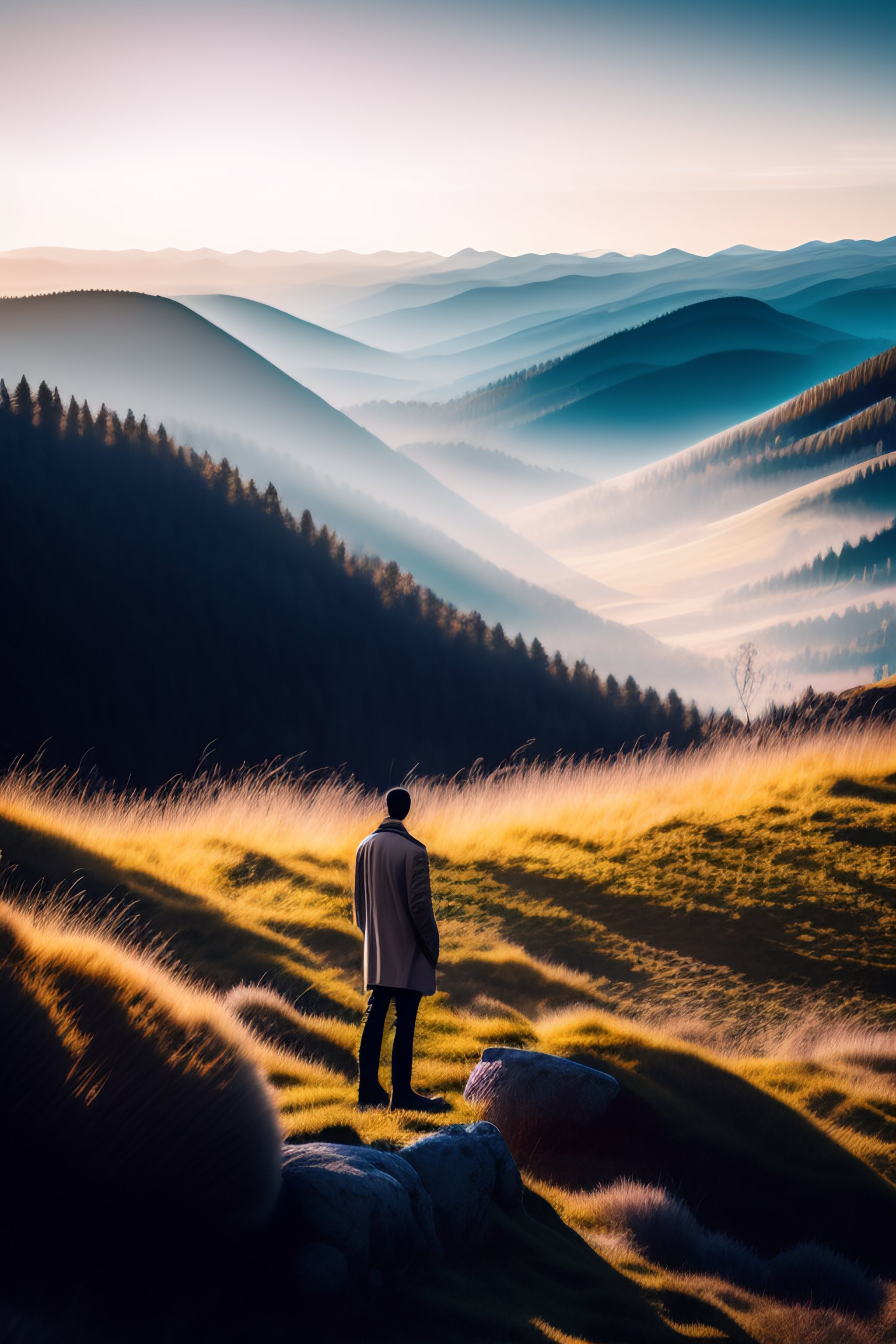 Lexica - The man in the picture is standing on a rocky outcropping ...