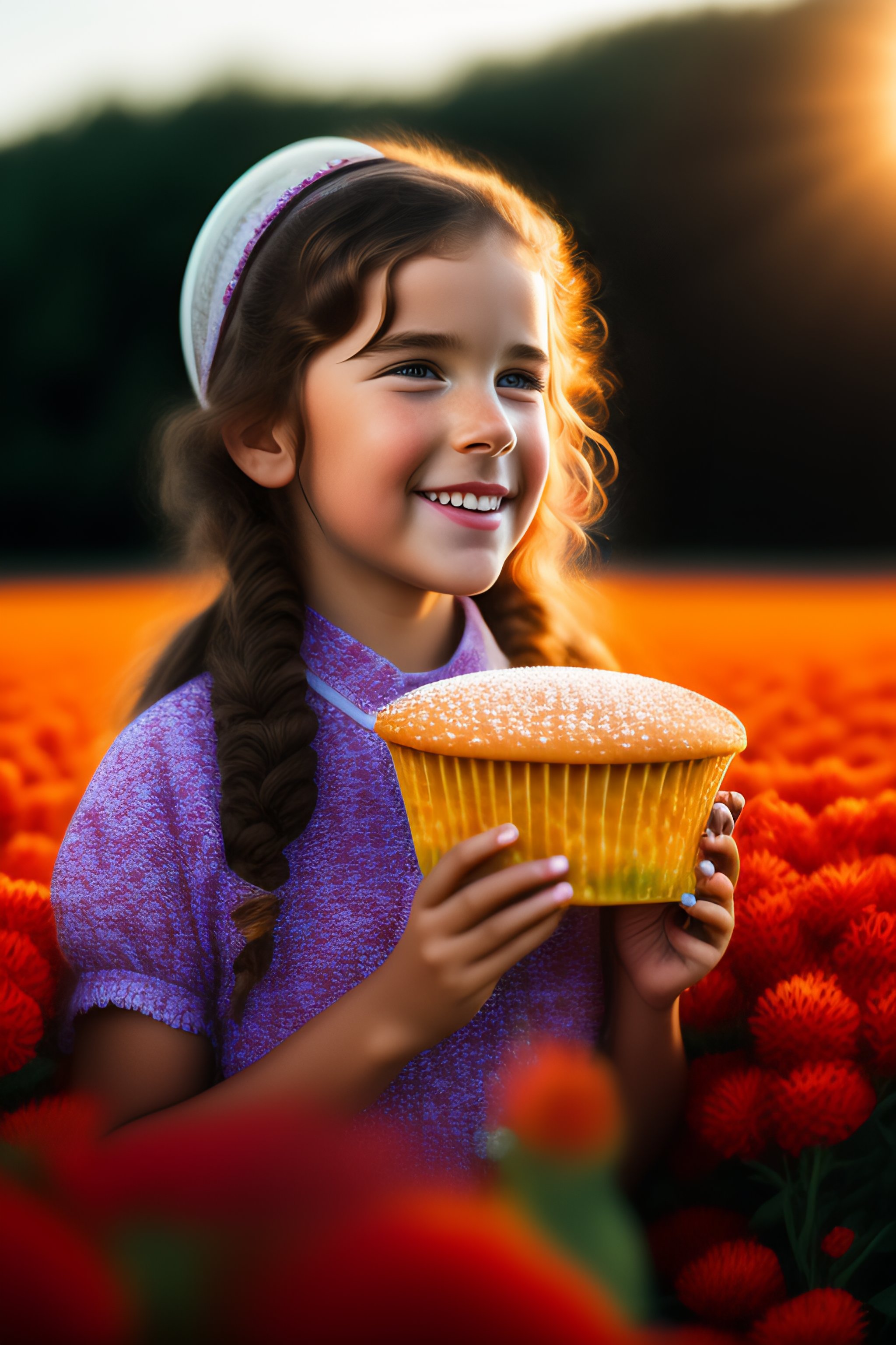 Lexica - Girl eating muffing in a suflower field