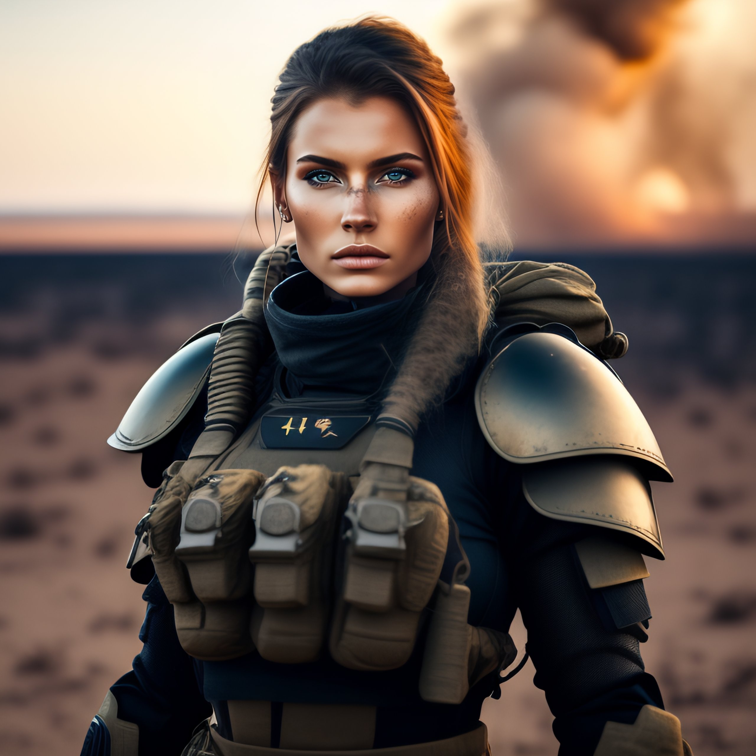 Lexica - A cyber beautiful Russian girl warrior in a burnt land, extremely highly detailed futuristic navy seals commando armor, war photography styl...