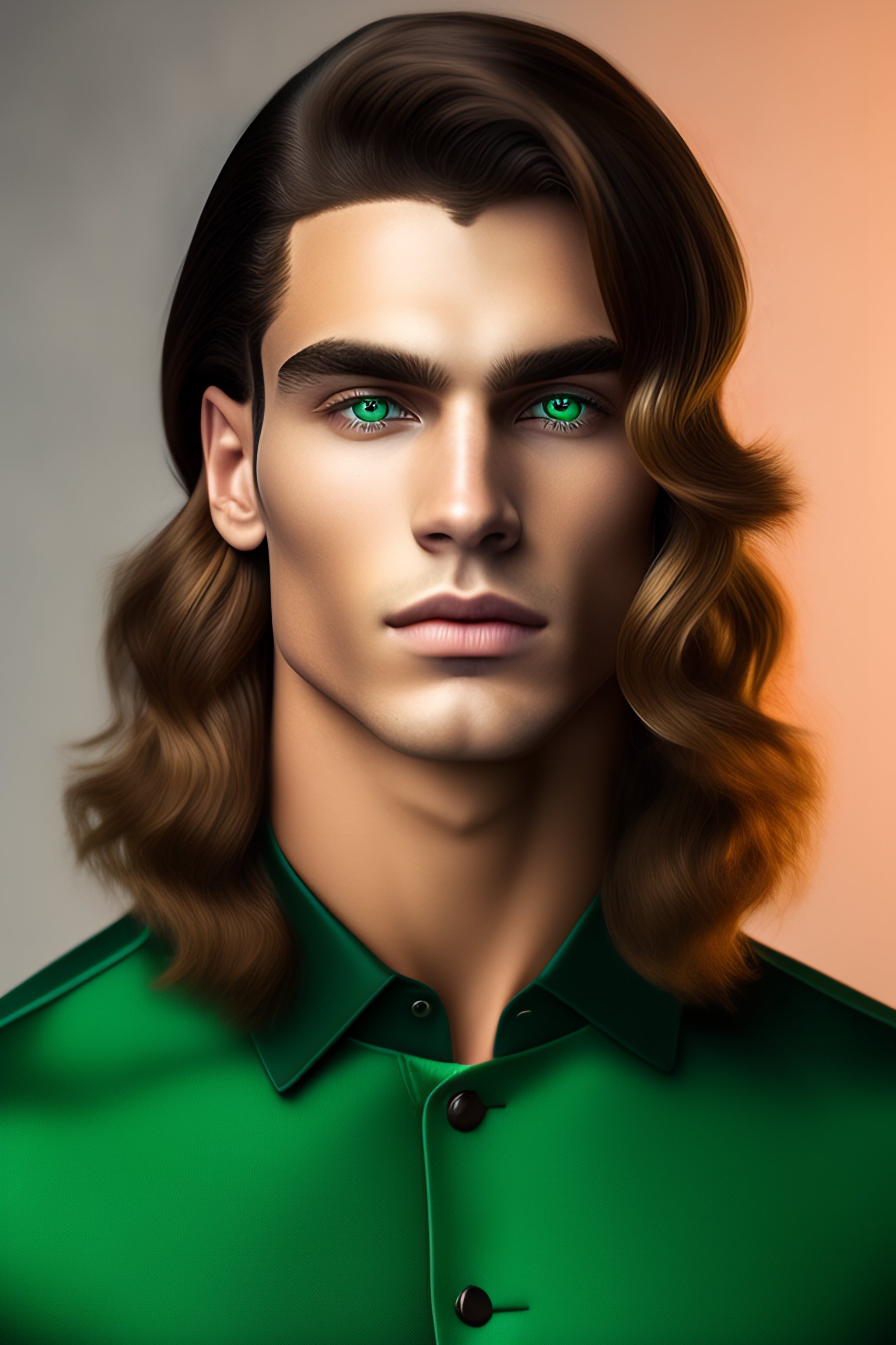 Lexica - Young musclar man grown hair with grown green eyes