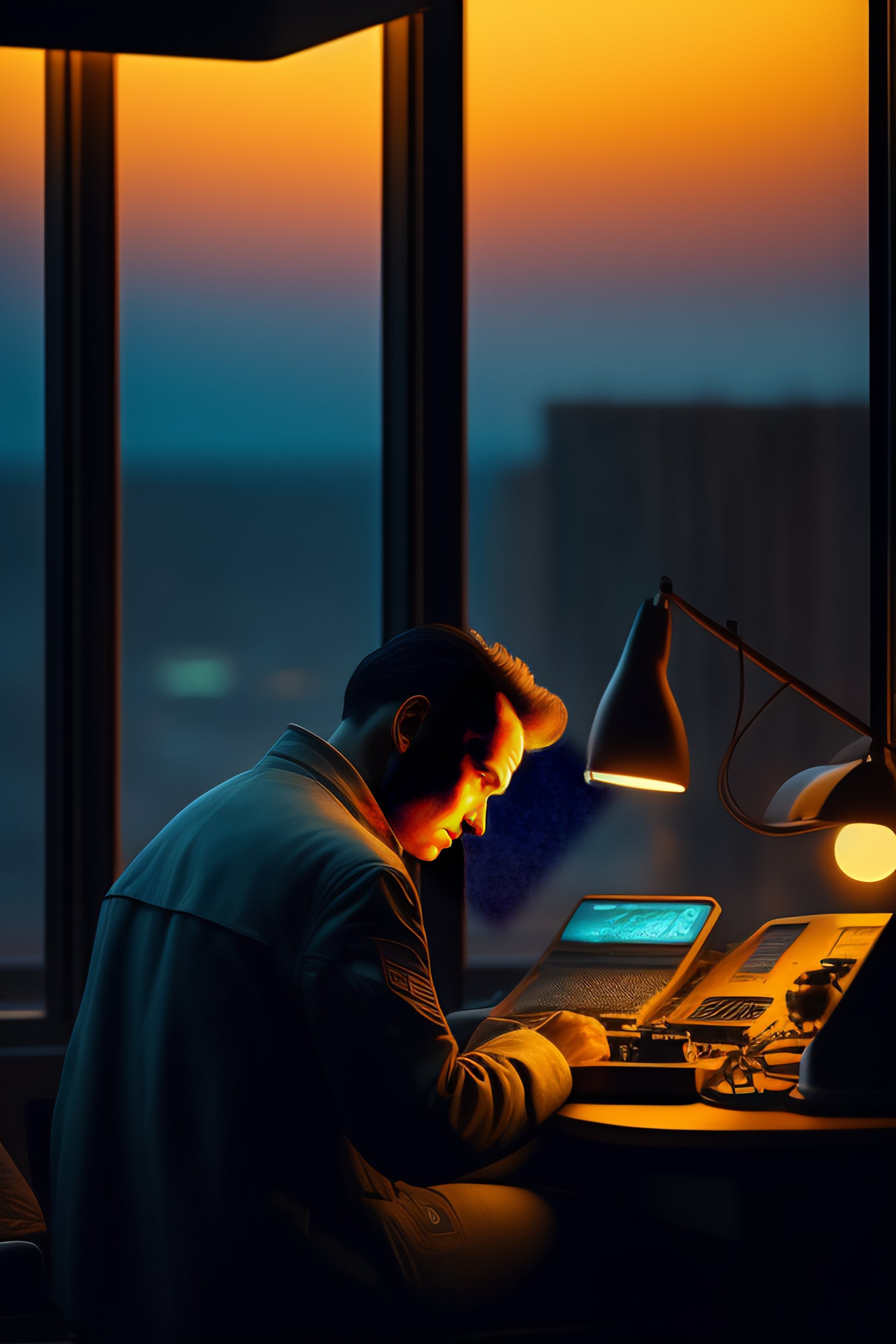 Lexica - Image of a cyberpunk man working on a computer in a sparse ...