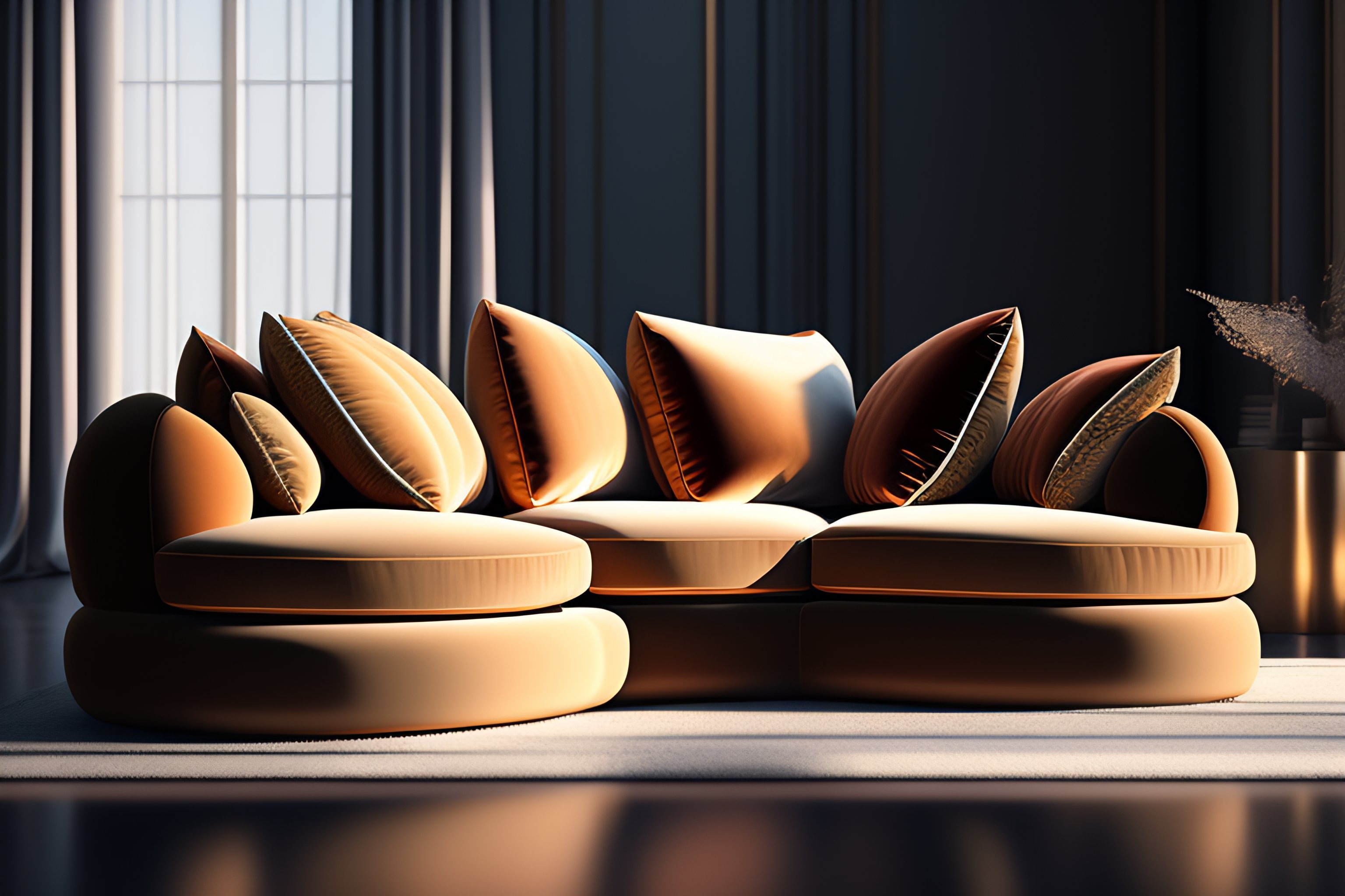 Lexica - Modern curved sofa tuffed with 2 pillows , perfect composition ...