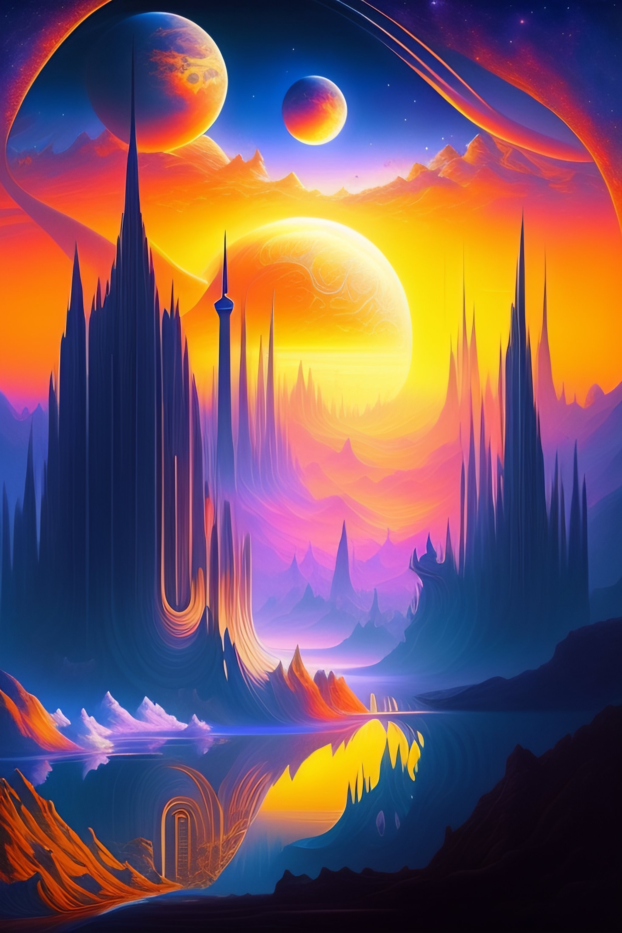 Lexica - Beautiful fantasy art nouveau city, Huge alien planet in ...