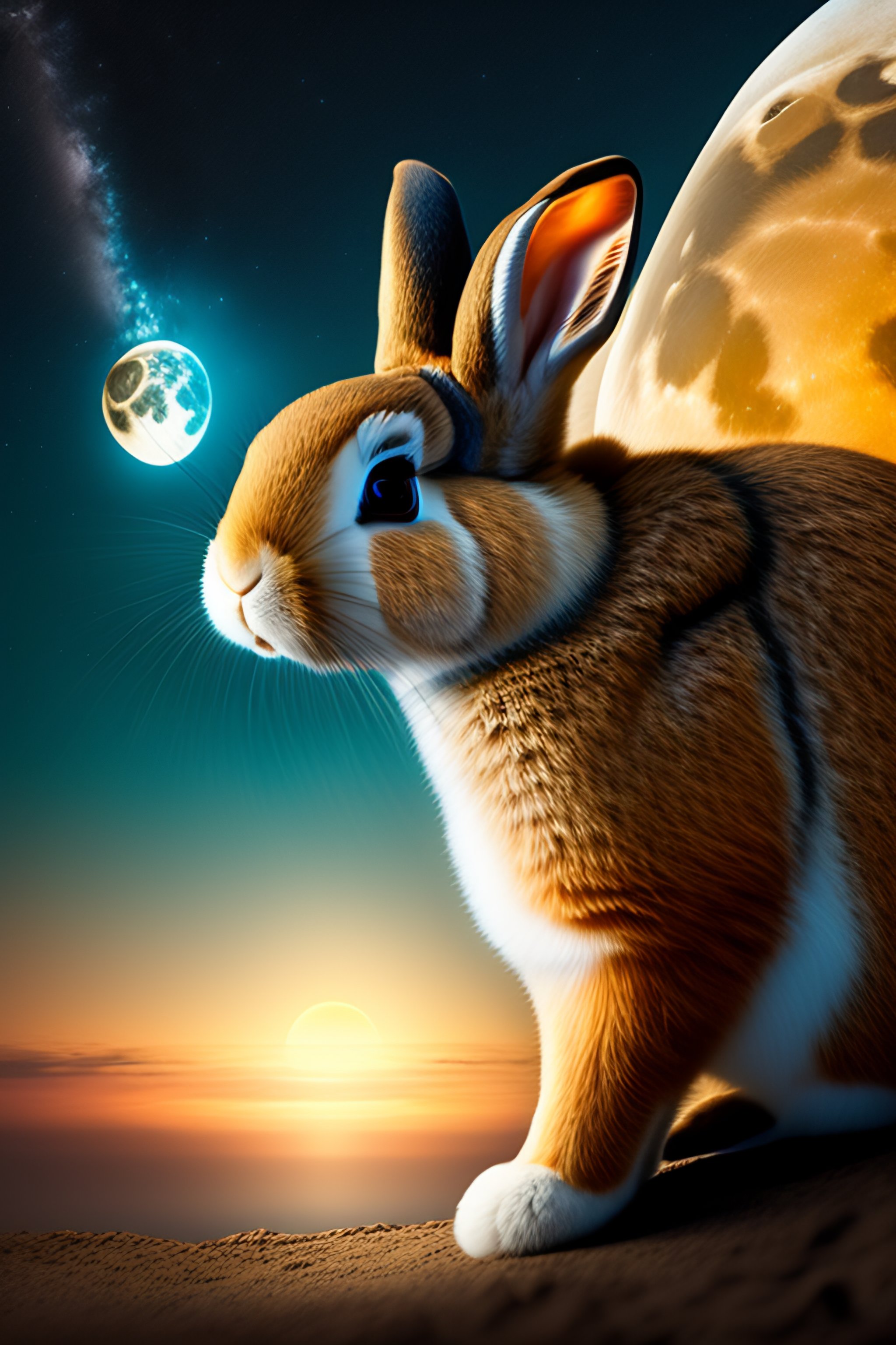 Lexica - Portrair an rabbit whith th moon