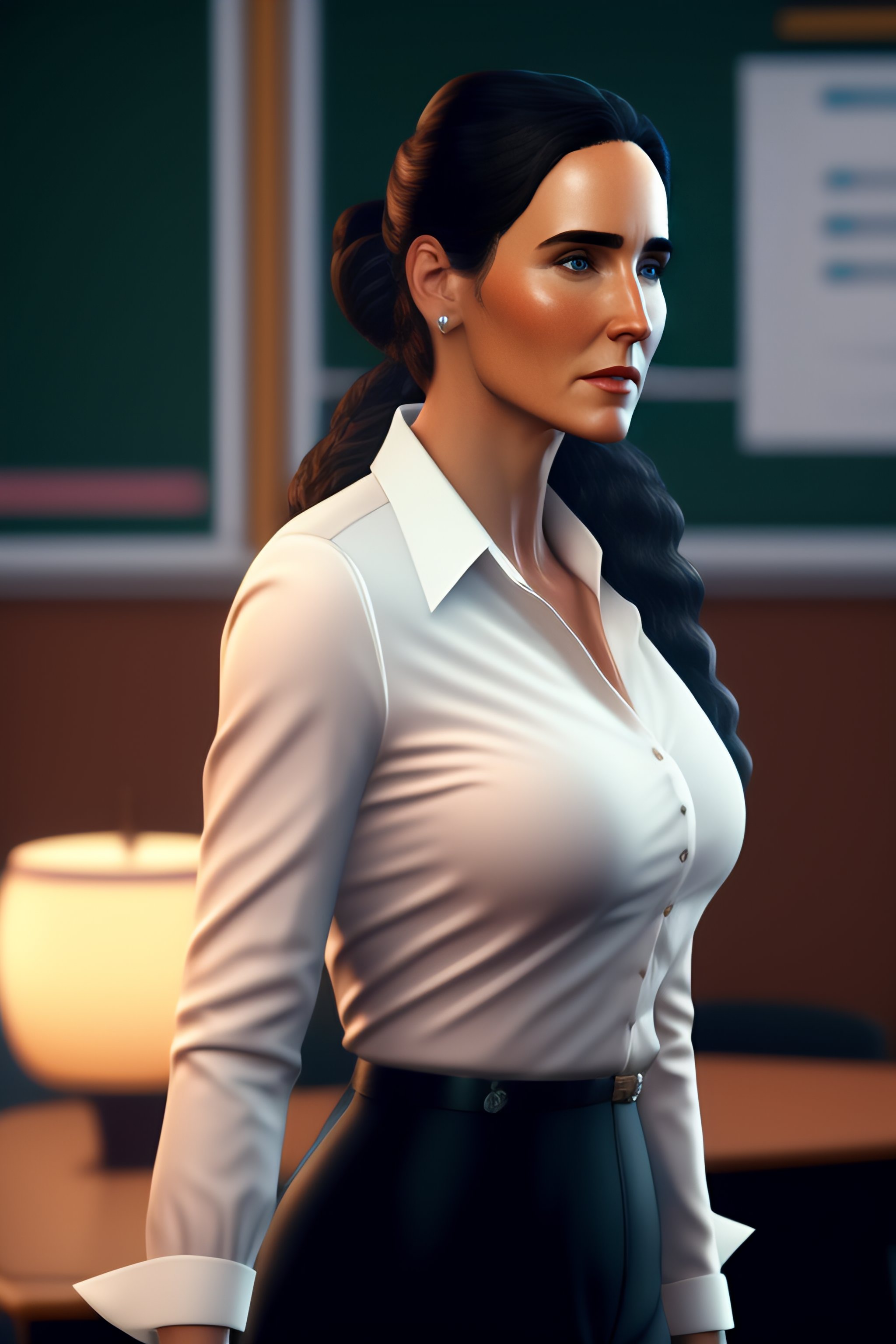 Lexica Jennifer Connelly As A Beautiful School Teacher Wearing Tight Shirt With Top Two 