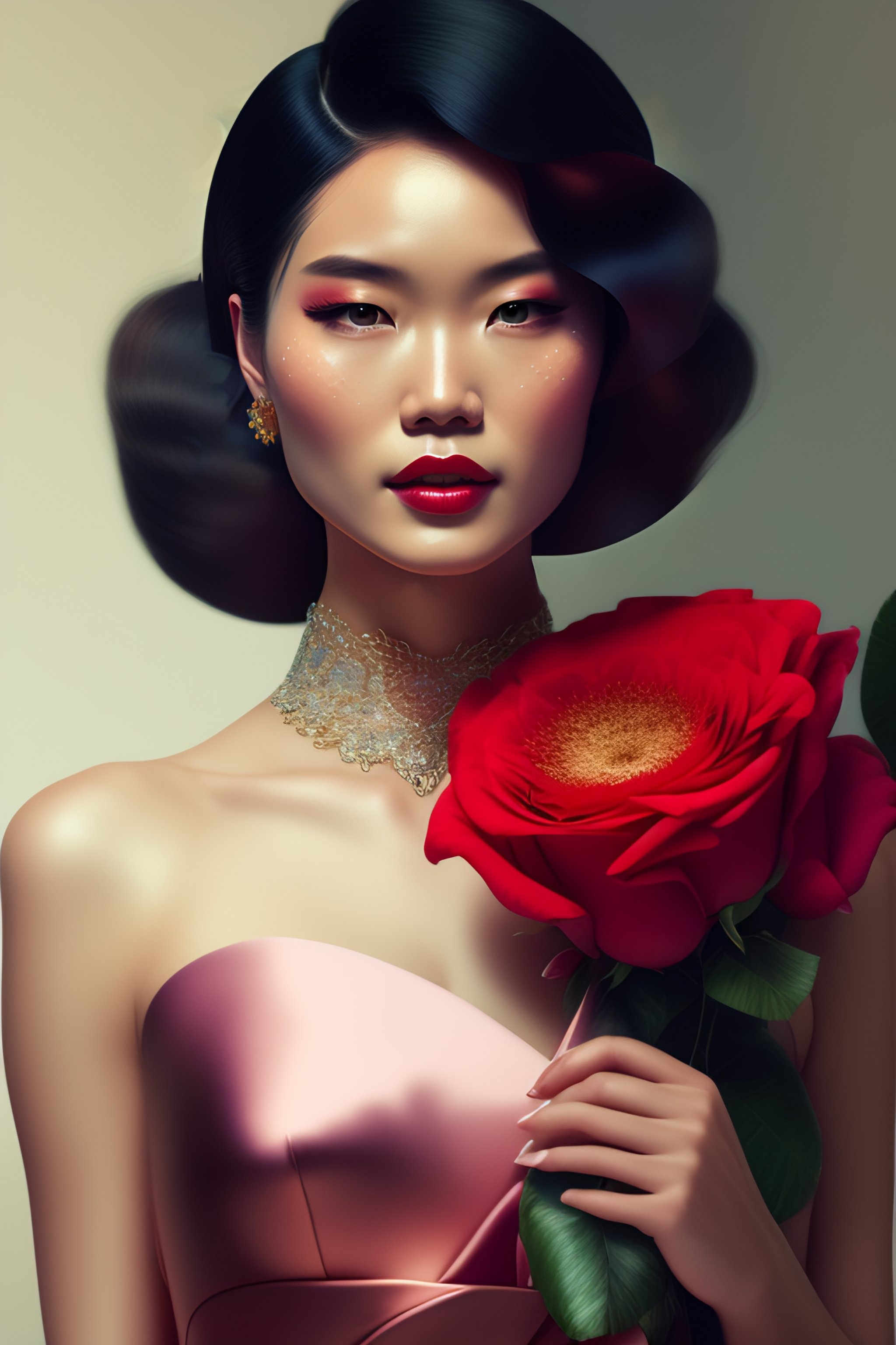 Lexica - Woman holding a bouquet of roses like a baby, hyper detailed ...