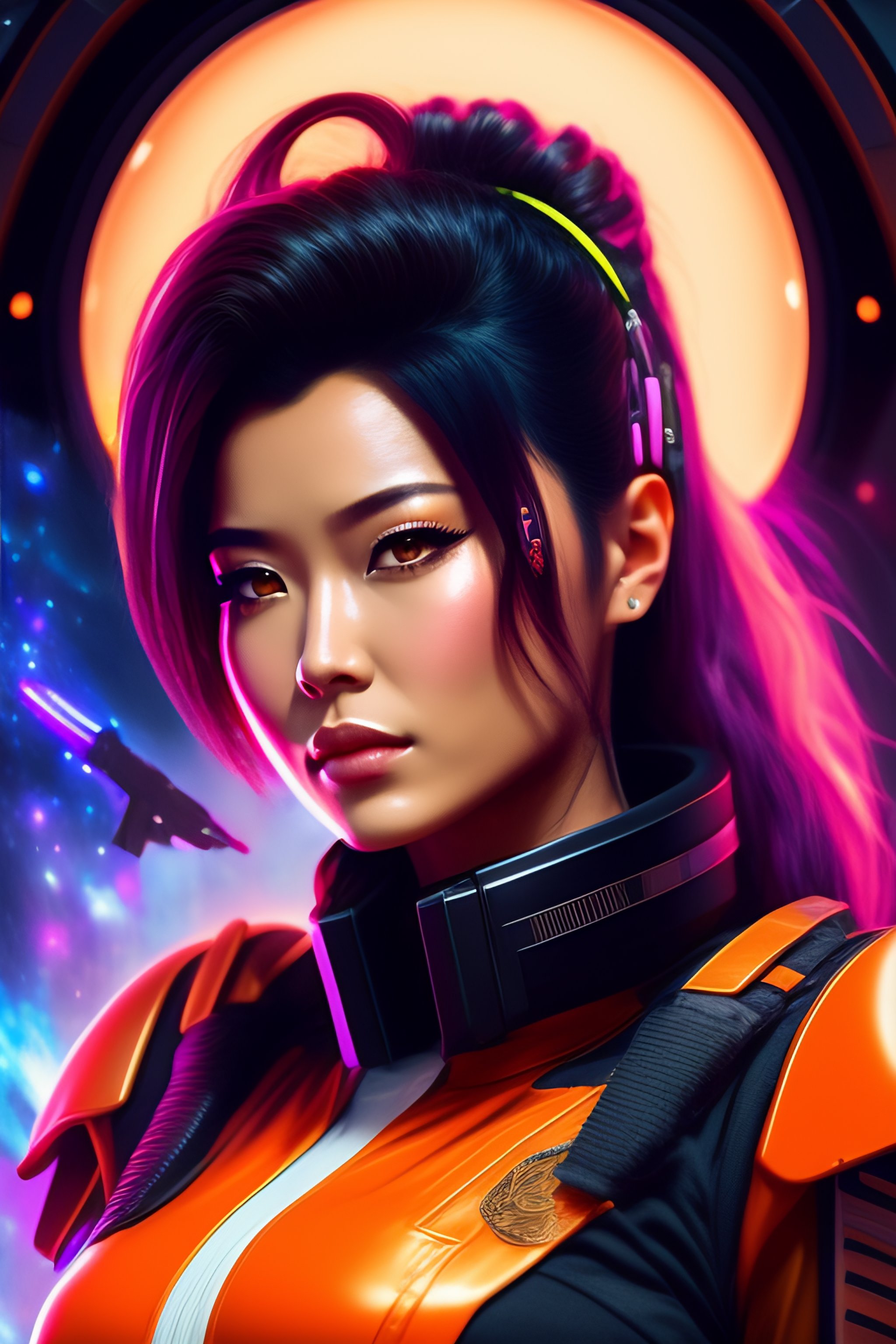 Lexica - A sci-fi woman, cyberpunk, with guns, in space, anime style ...