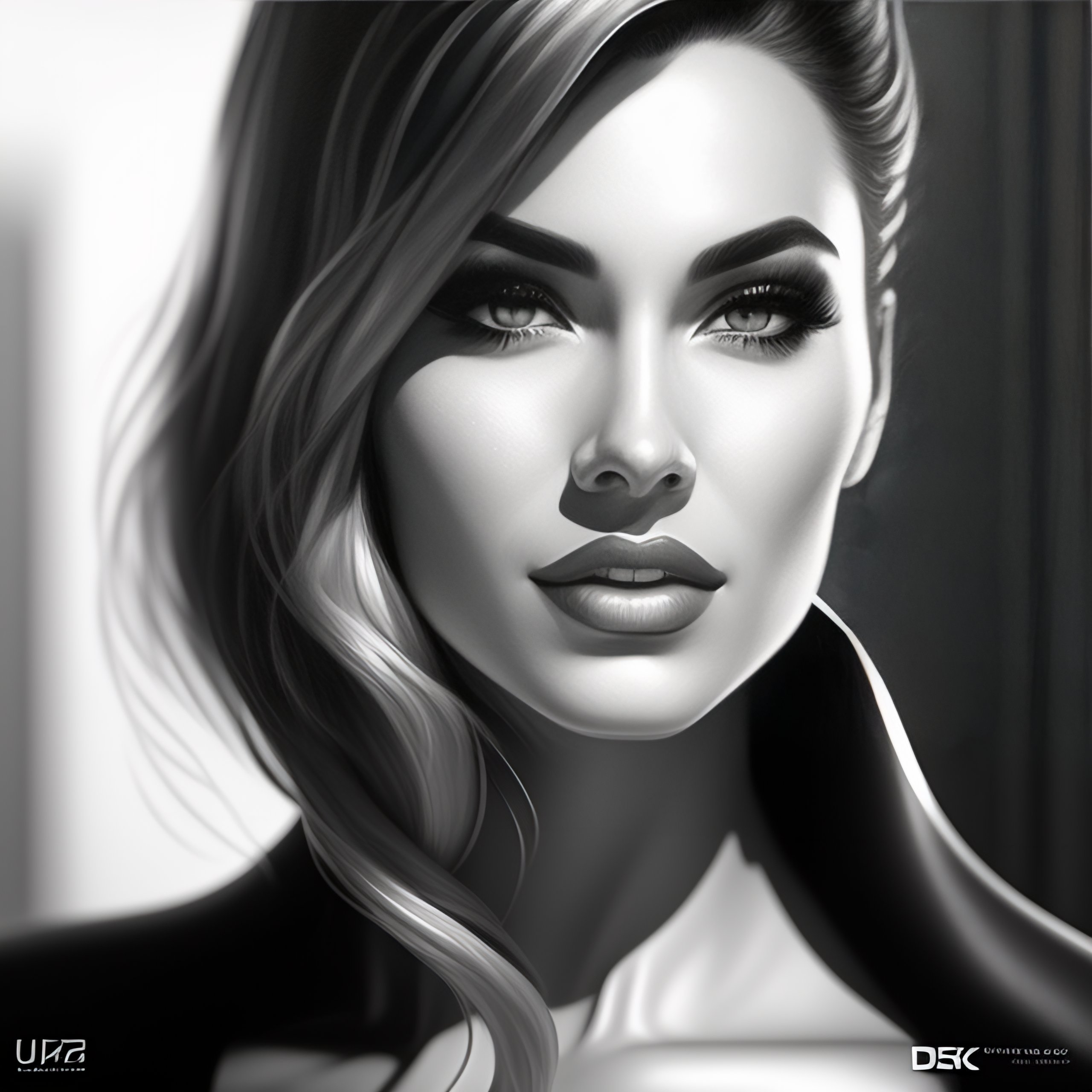 Lexica - Up close portrait of a beautiful woman in black and white, art ...