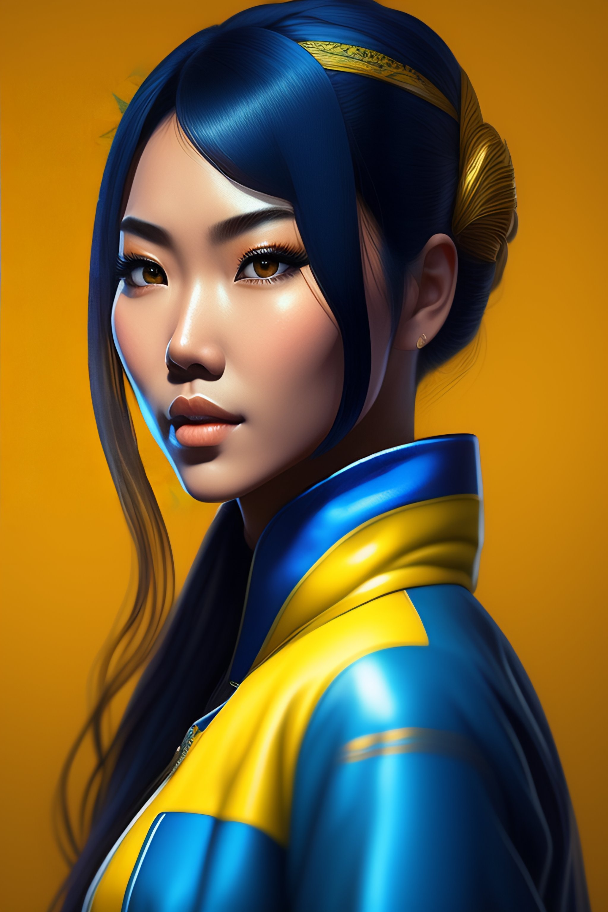 Lexica - A portrait of anime filipina blue and yellow girl, face of ...