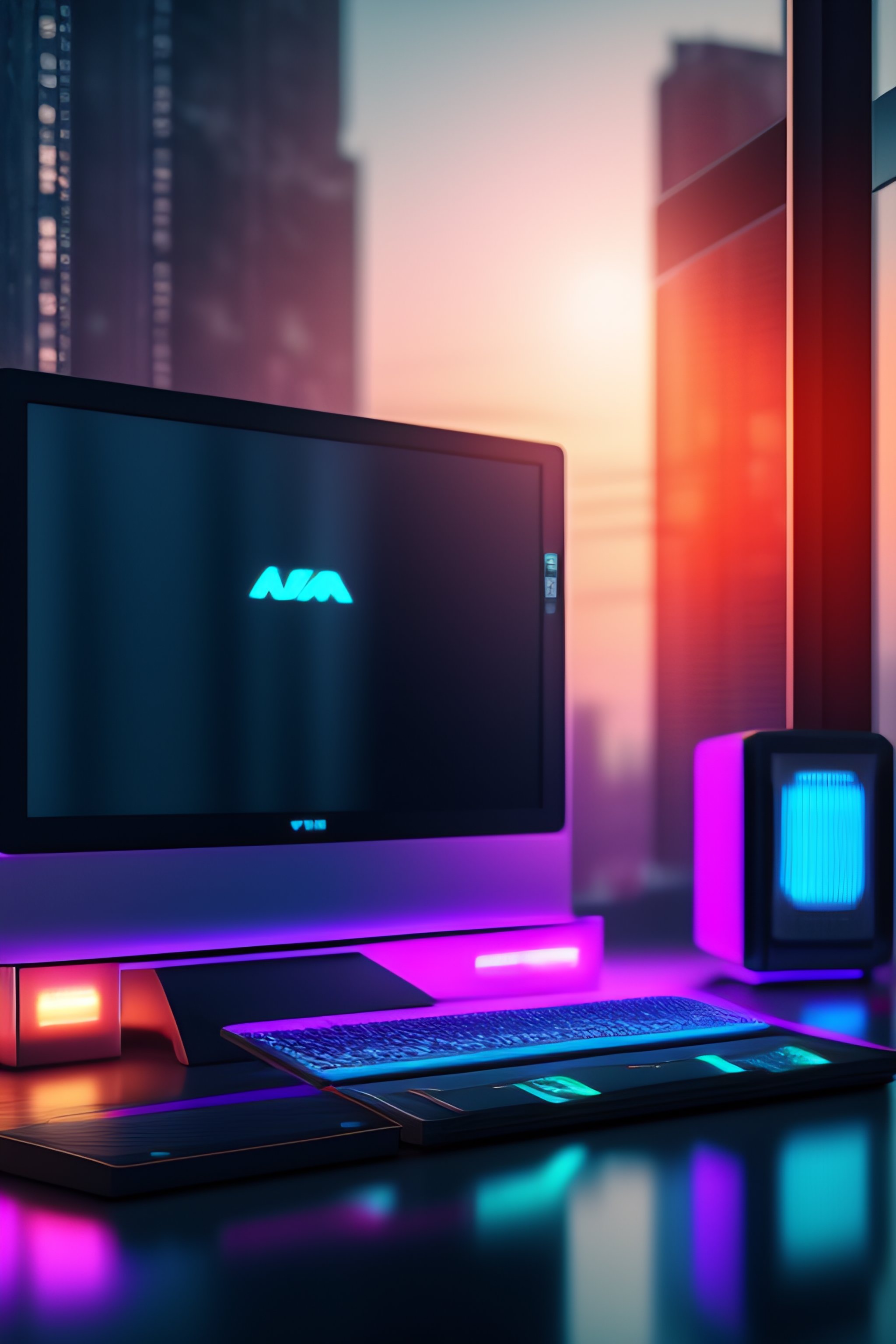 Lexica - Computer in cyberpunk style, transparent side glass, against ...