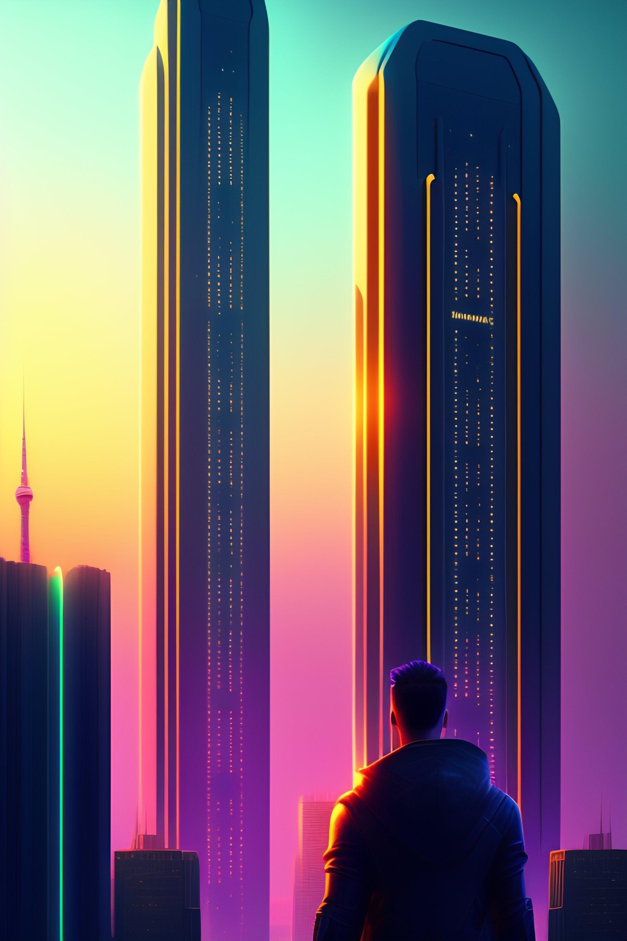 Lexica - High-rise futuristic buildings, bright neon signs, people ...
