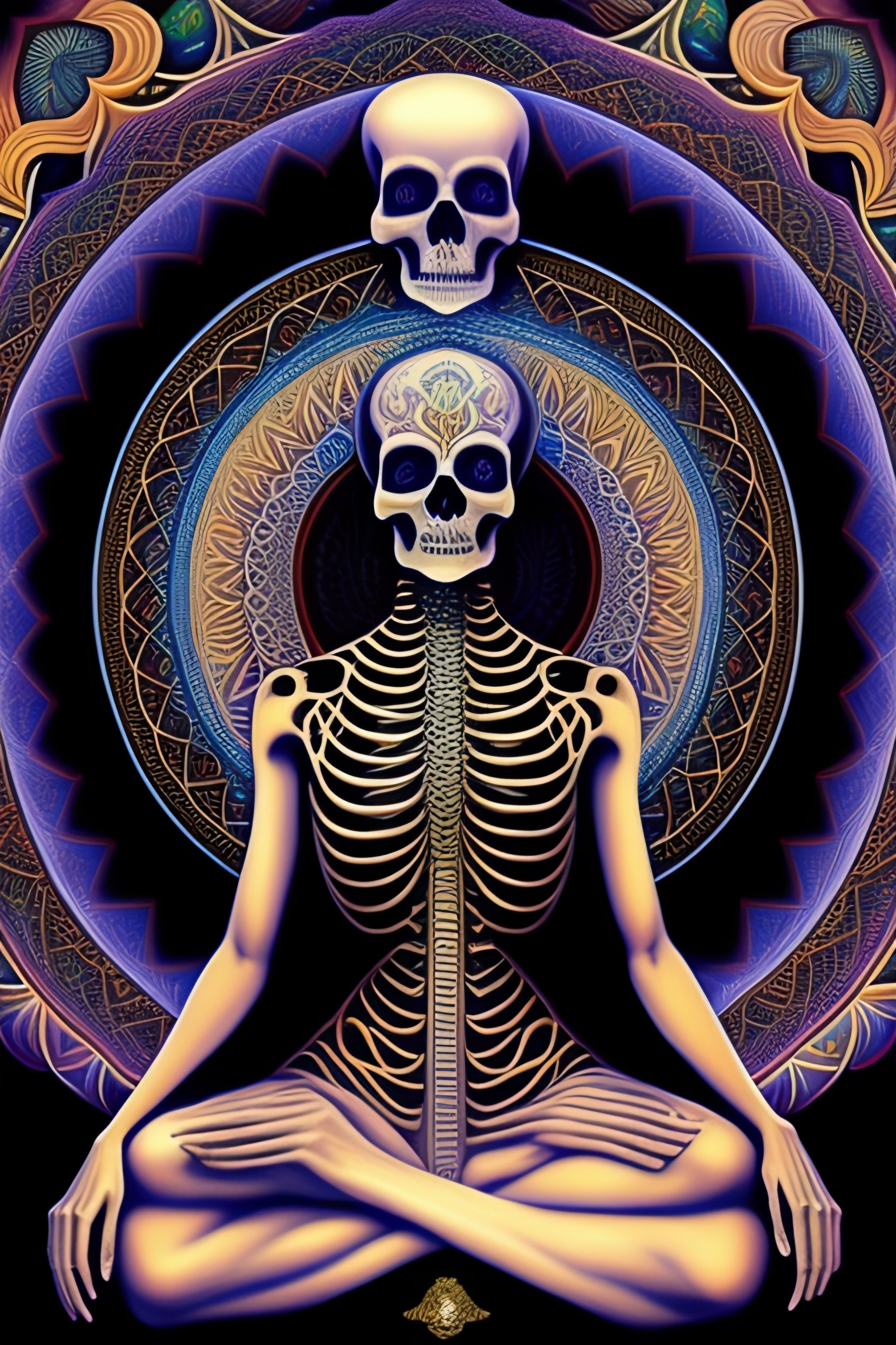 Lexica - Magic mushroom skeleton meditating in the lotus position style ...