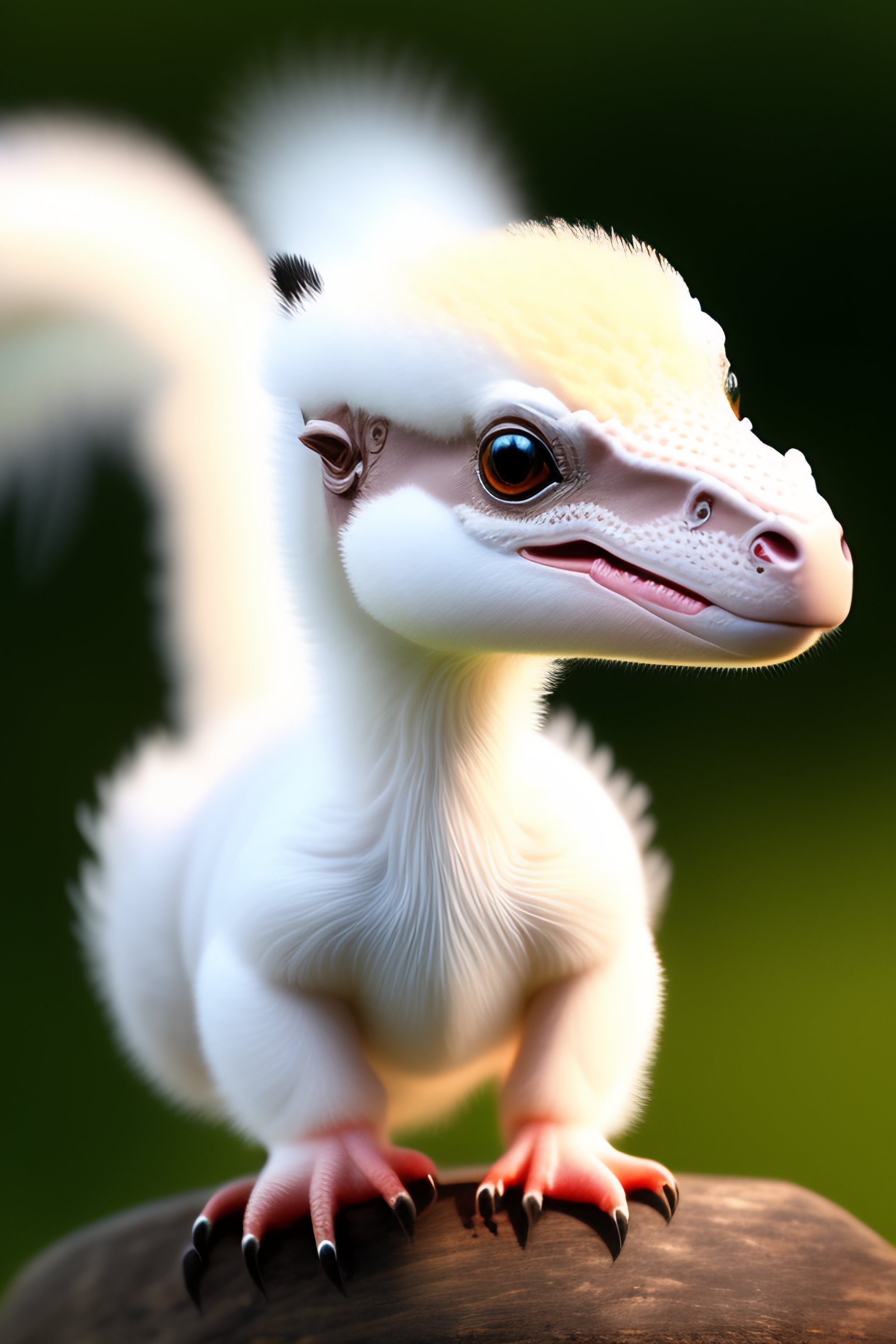 Lexica - White baby velociraptor with wings and white fur