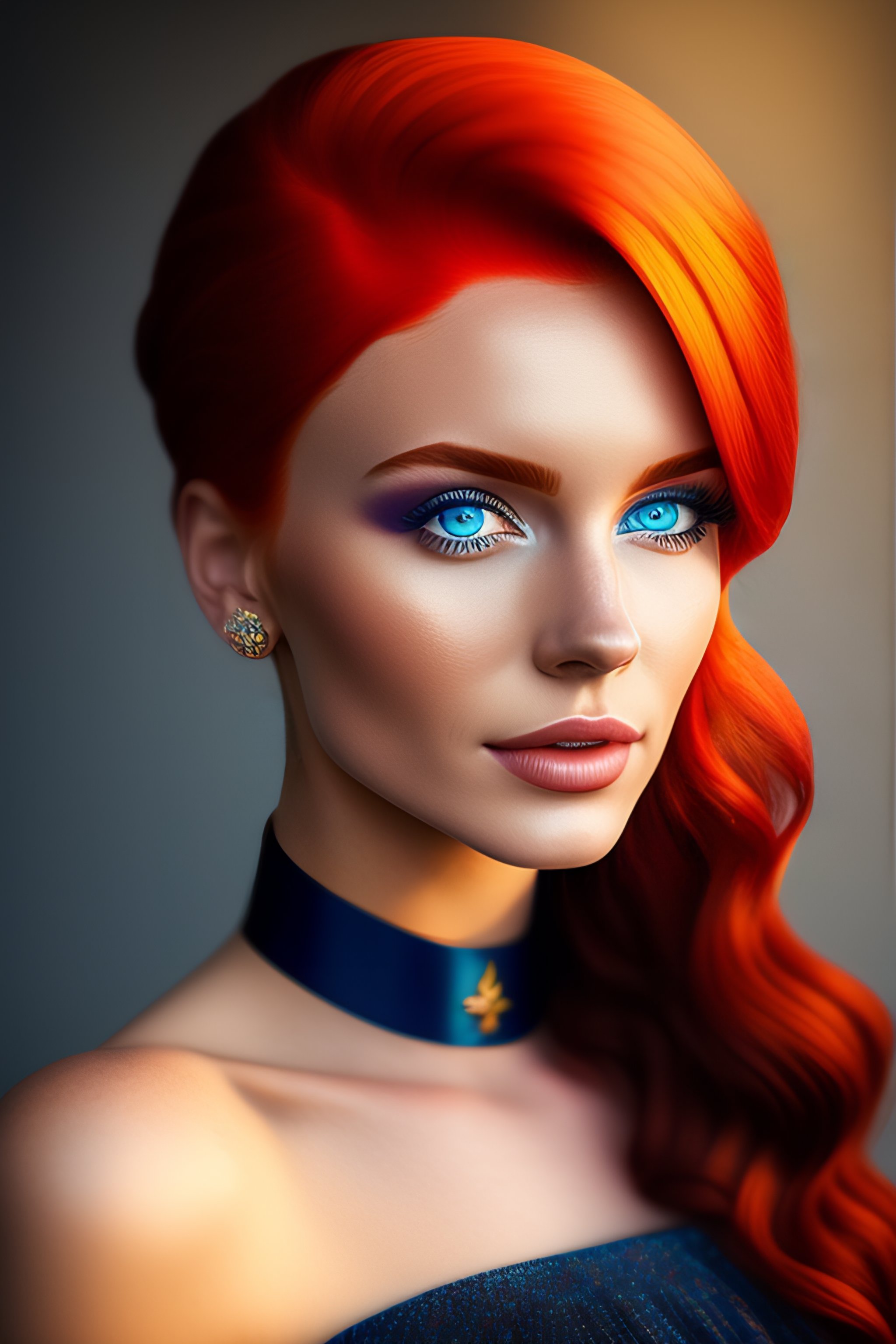 Lexica A Girl With Red Hair Blue Eyes Dress Realistic 8k 5582