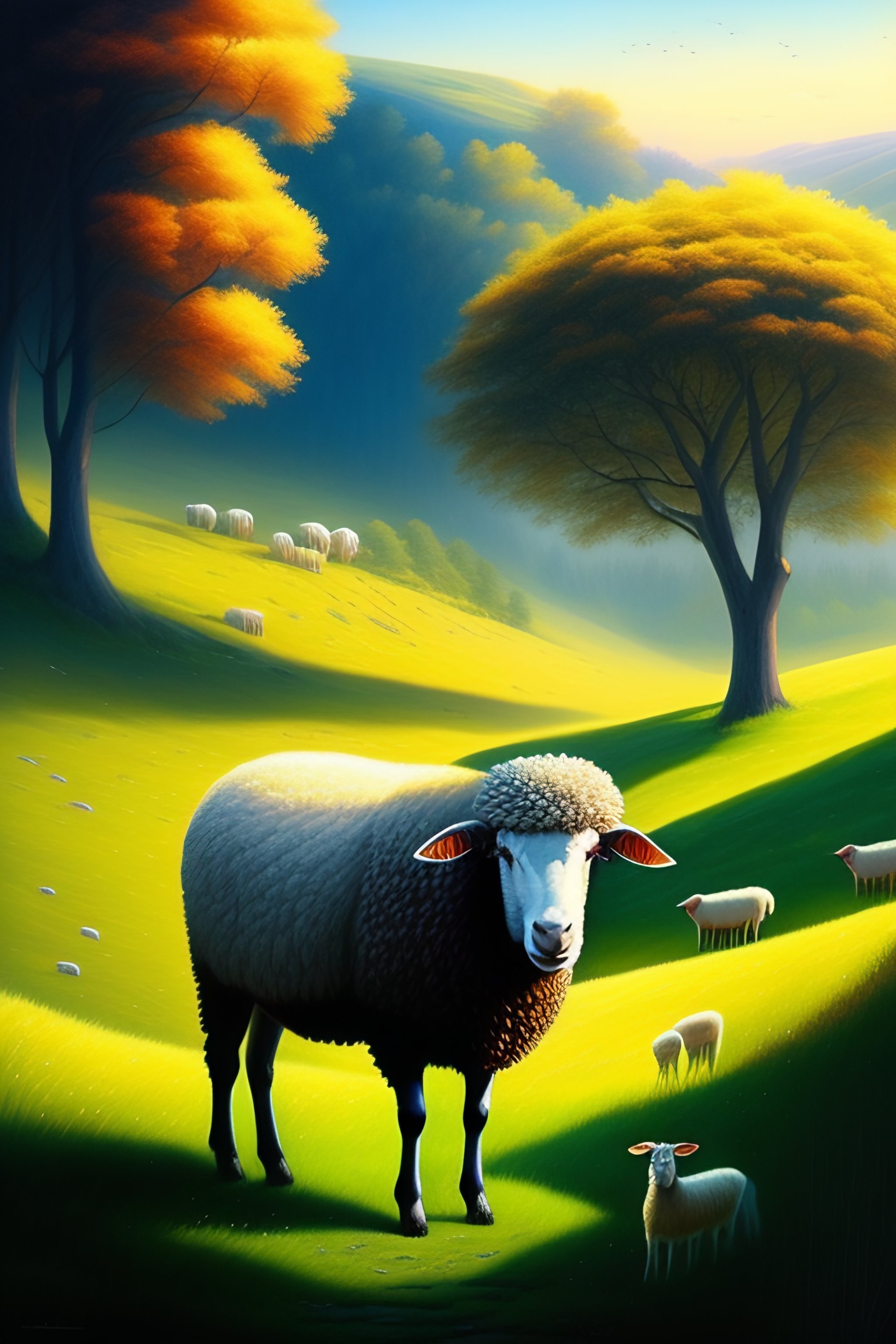 Lexica - Shepard with sheep in pastoral scene, verdant valley, splendor ...