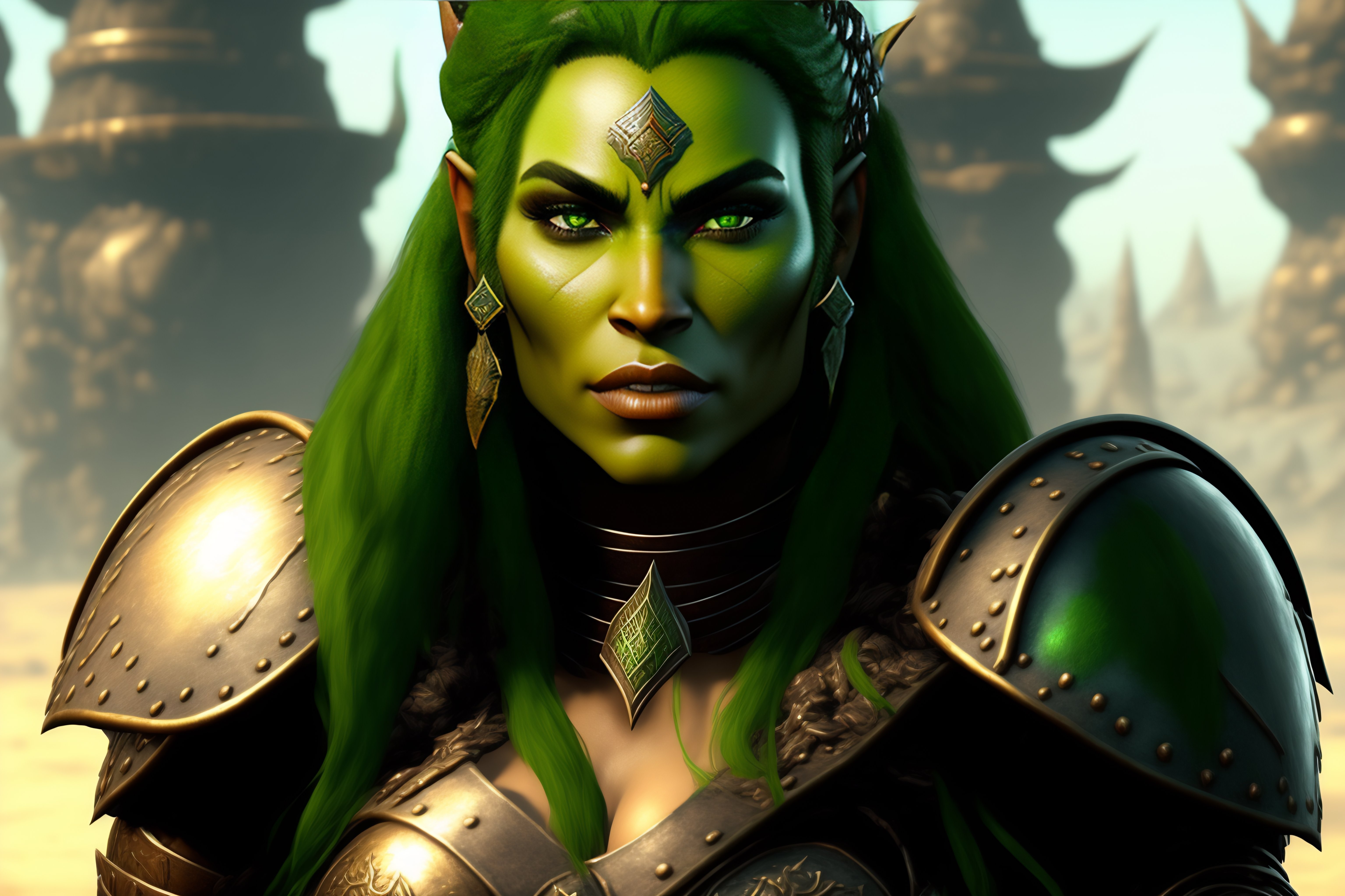 Lexica - Green skinned female orc shield maiden