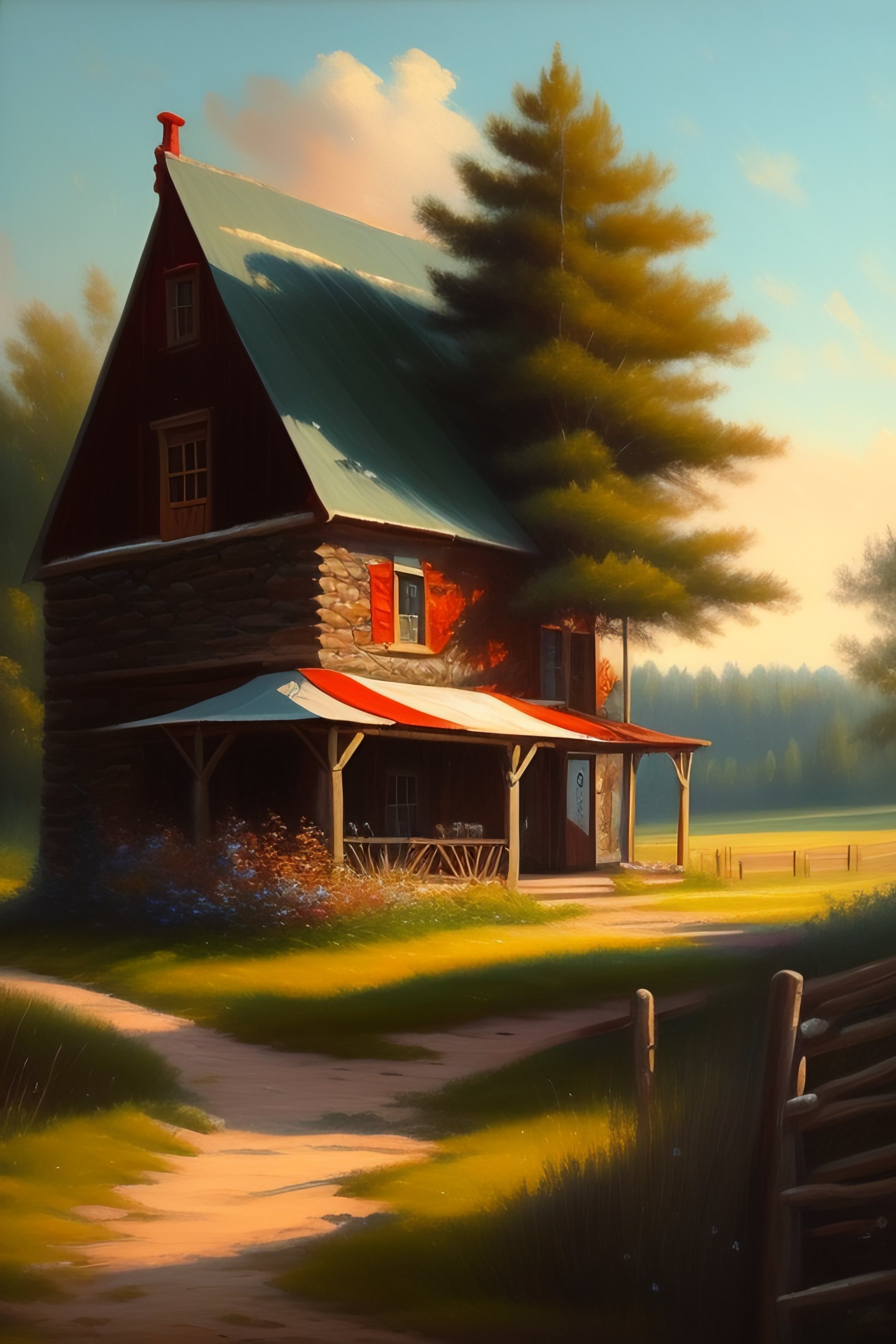 Lexica - Vintage oil painting Rustic Landscape Country Farmhouse