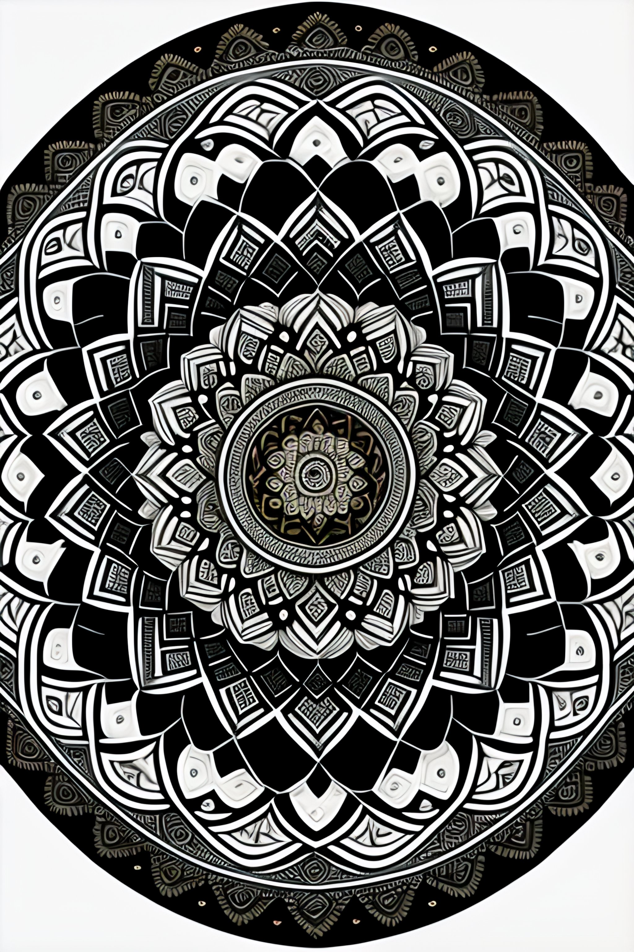 Lexica - Intricate details arabic, black and white, 2d, mandala