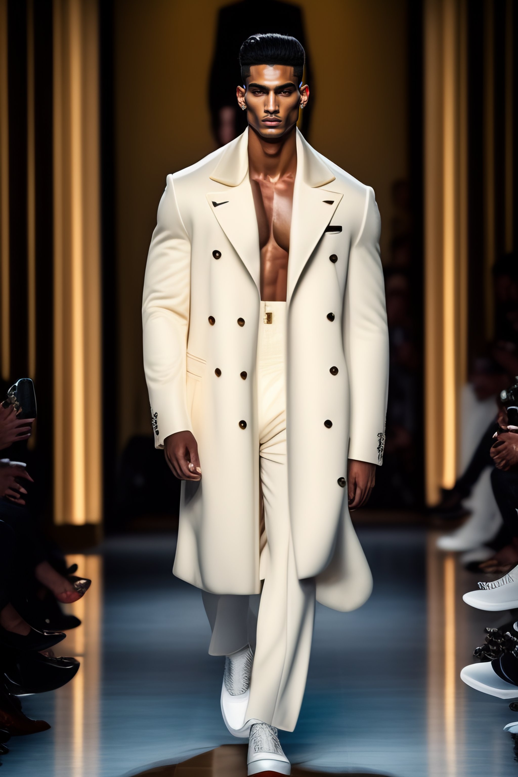 Lexica - Arab male model walking dow the catwalk, fashion, streetwear,  oversized