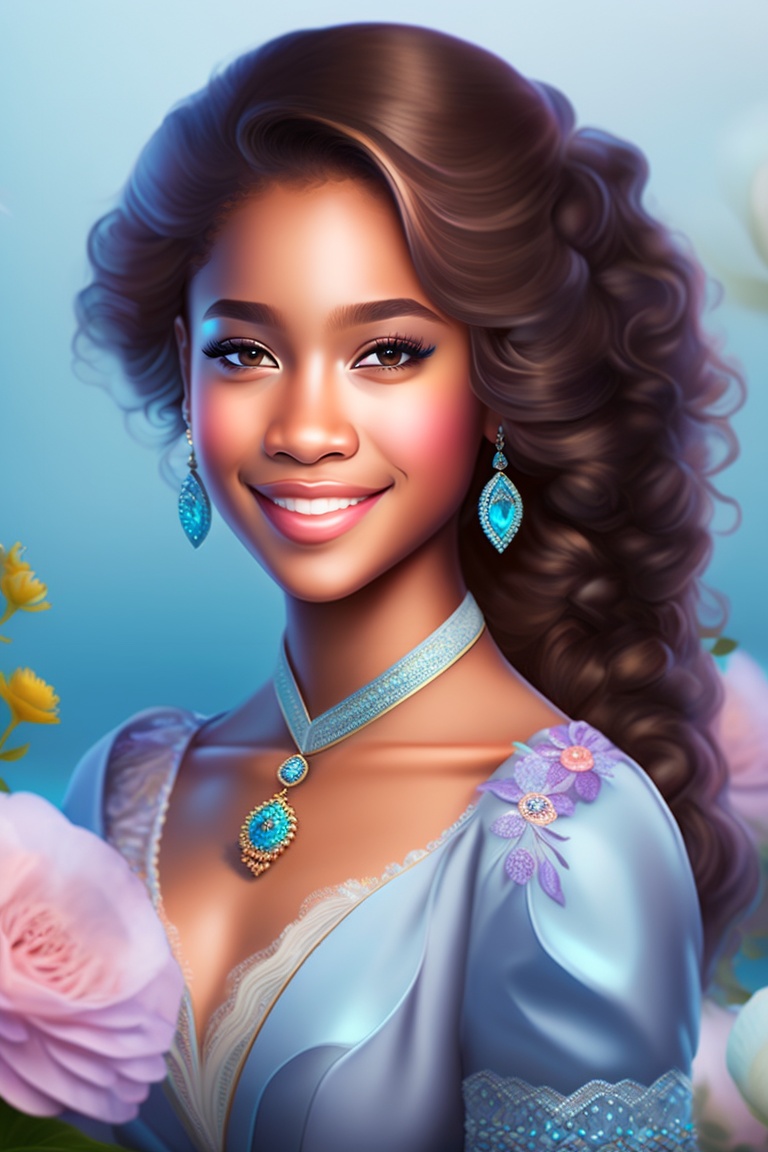 Lexica - A girl with natural curls, ice blue eye, real flower dress ...