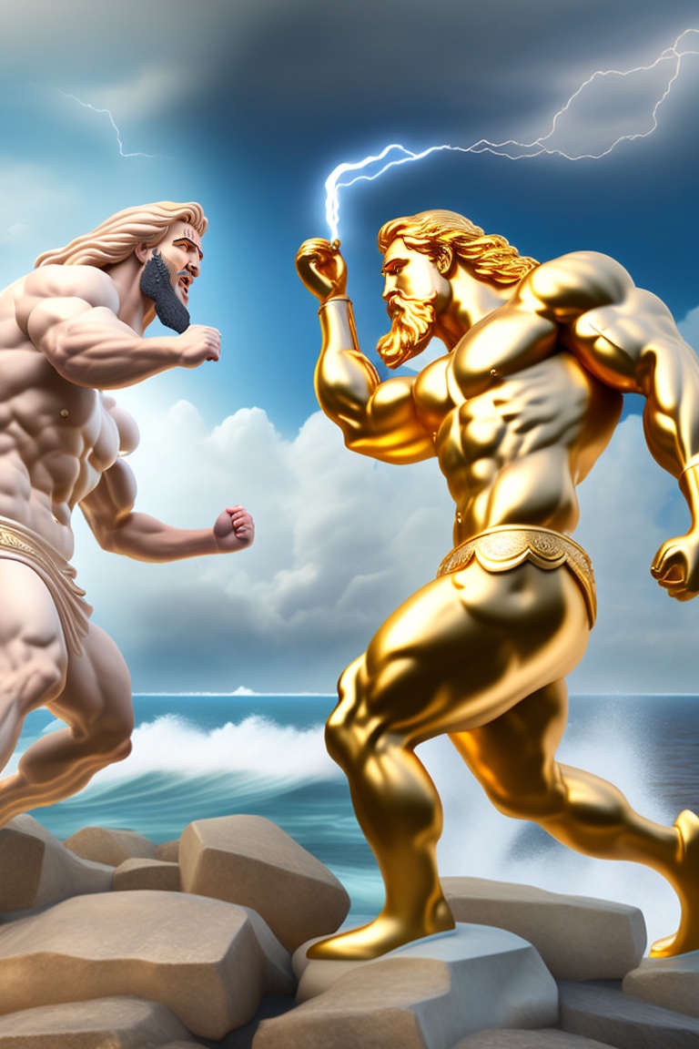 Lexica - Zeus and posiden fighting and arguing in an ancient big golden ...