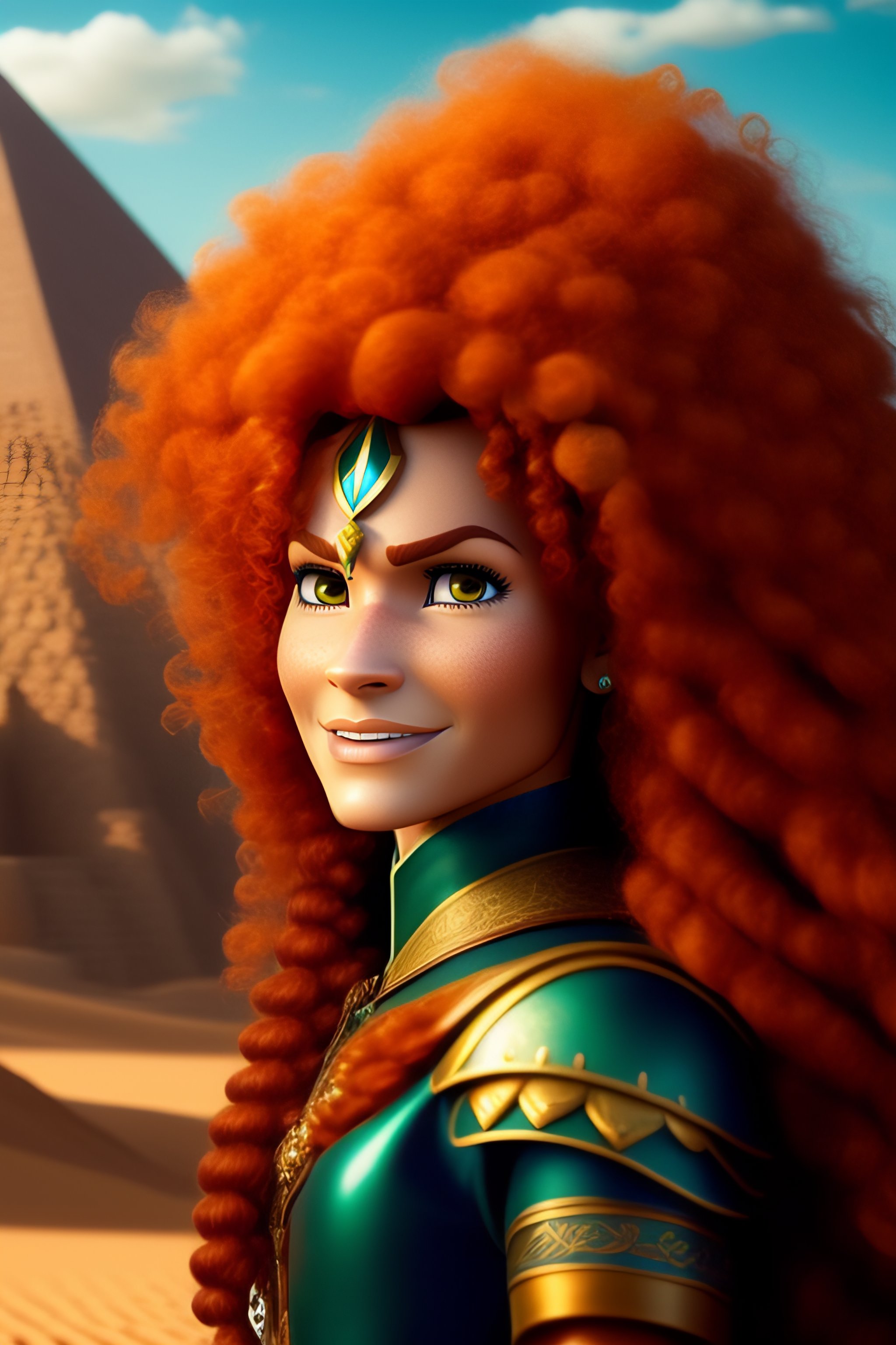 Lexica - Merida from movie (brave) at pyramids, pixar style