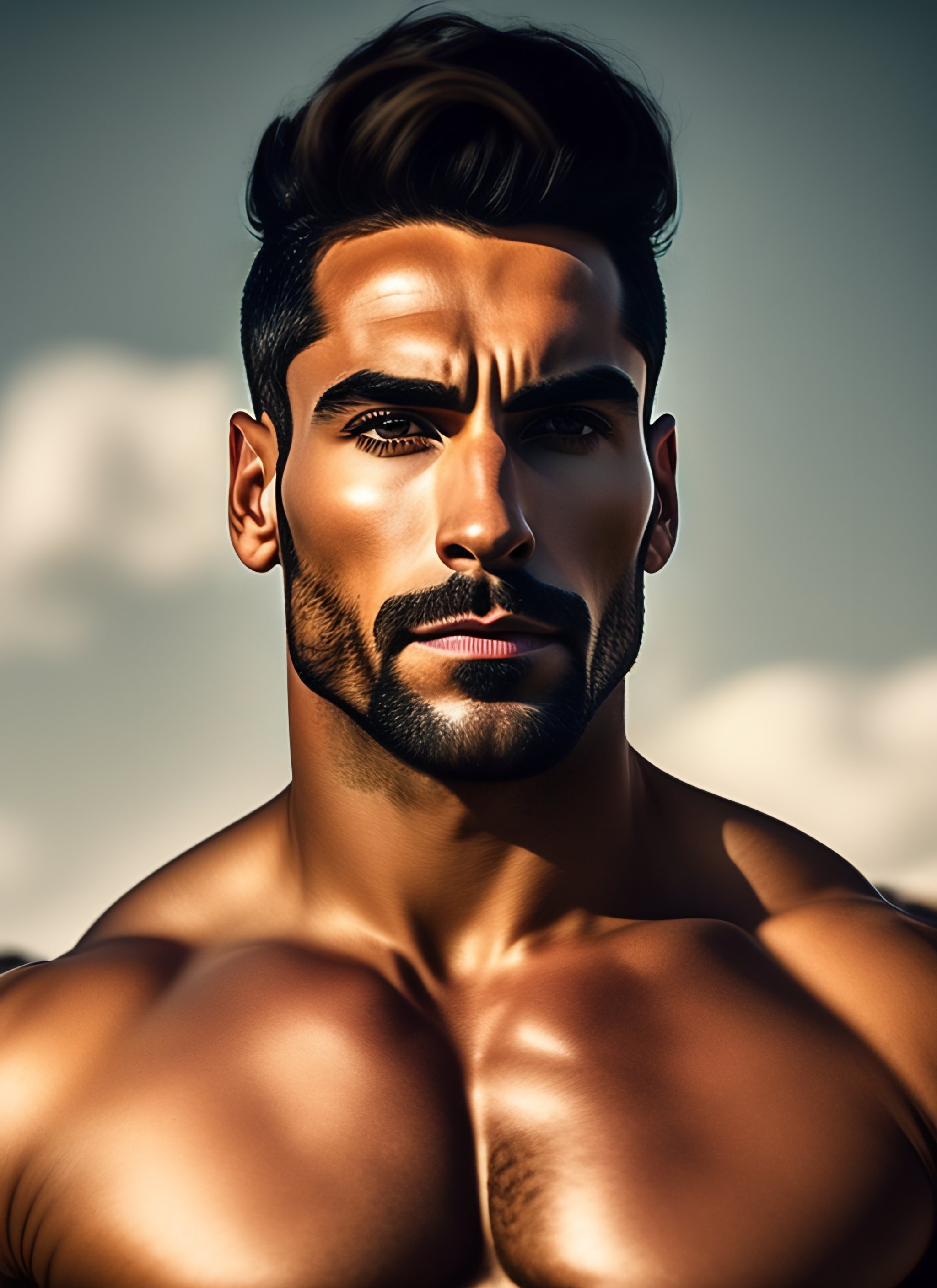 Lexica Attractive fit 30 year old spanish man, big pecs and abs, full