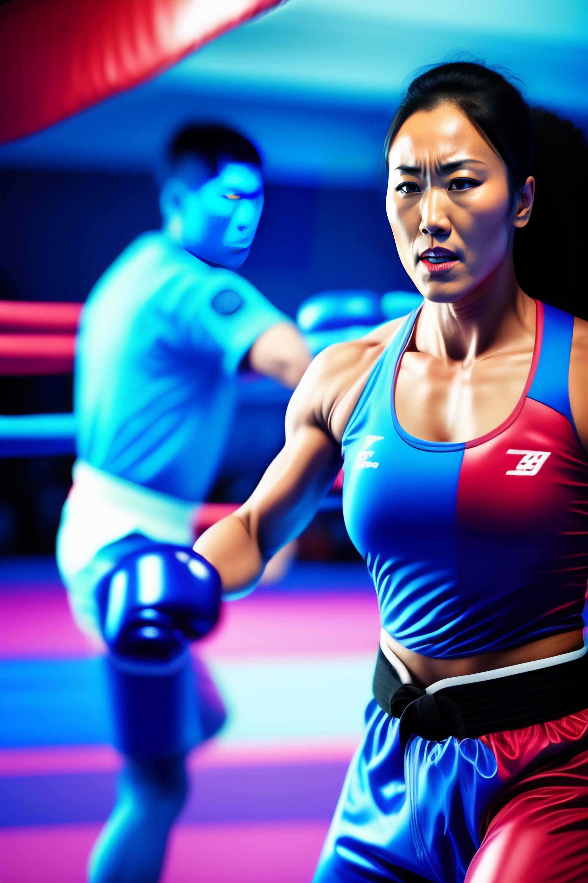 Lexica - Martial arts fighting woman sweating blue clothes
