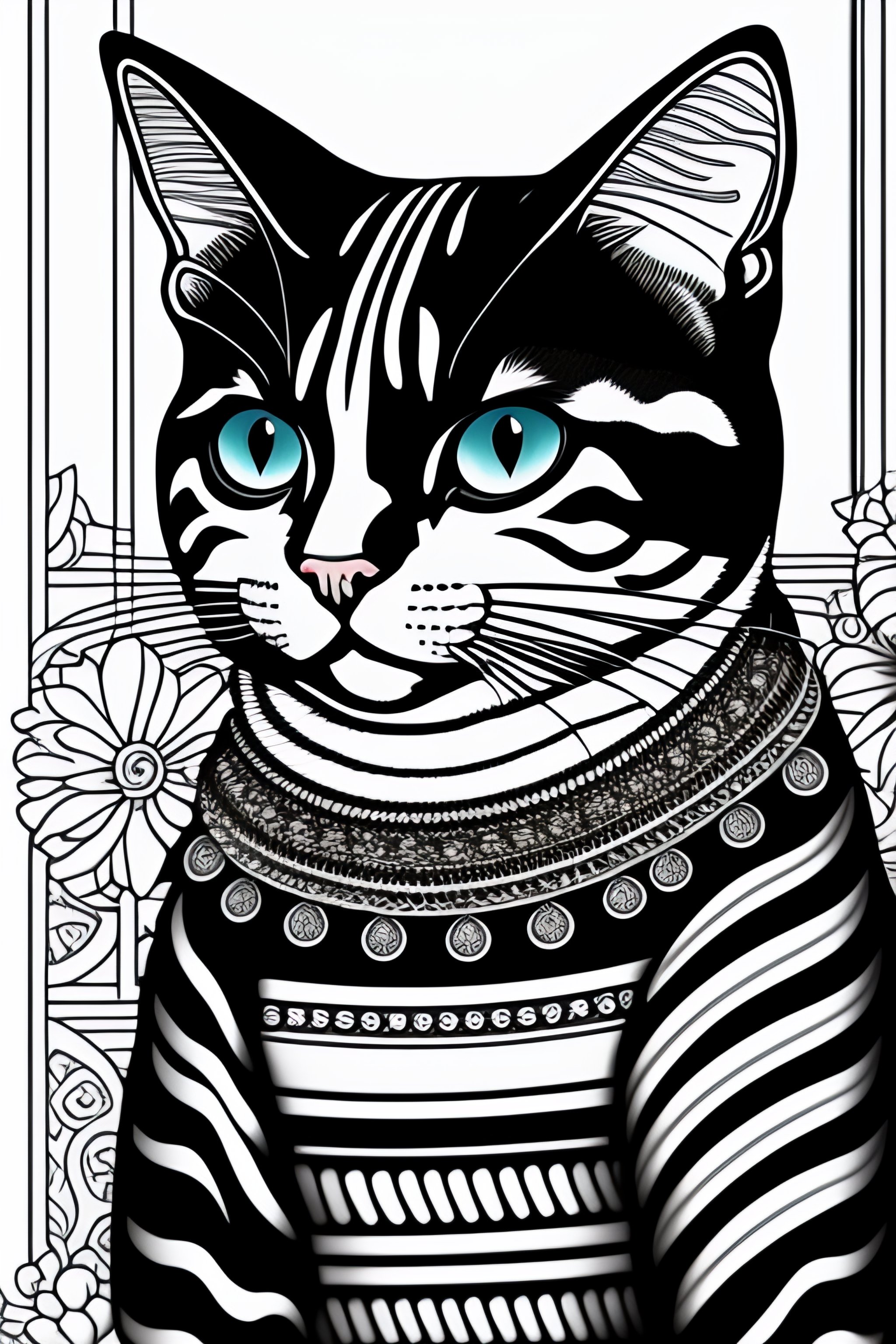 Lexica - Cat Style Coloring Book For Kids, B&w , Sample