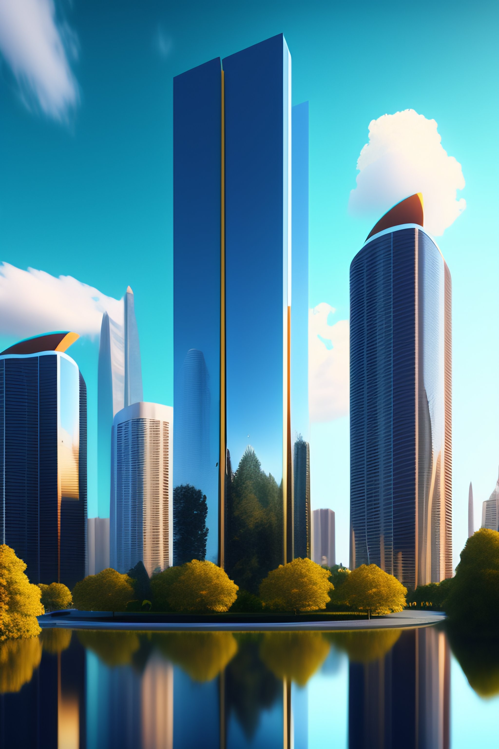 Lexica - A city with high buildings of the future. in the center of ...
