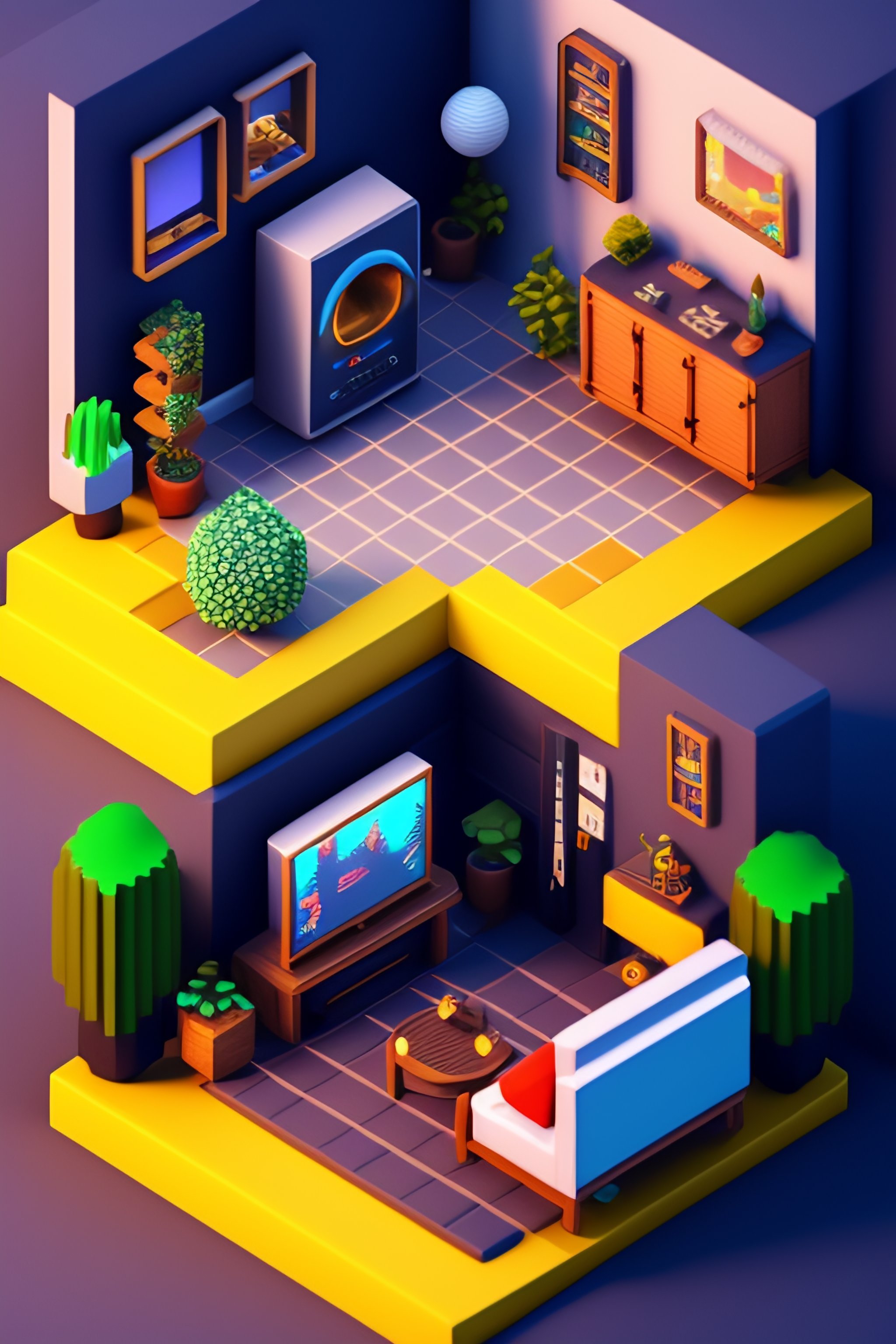 Lexica - Detailed isometric living room, pixel art, unreal engine voxel ...