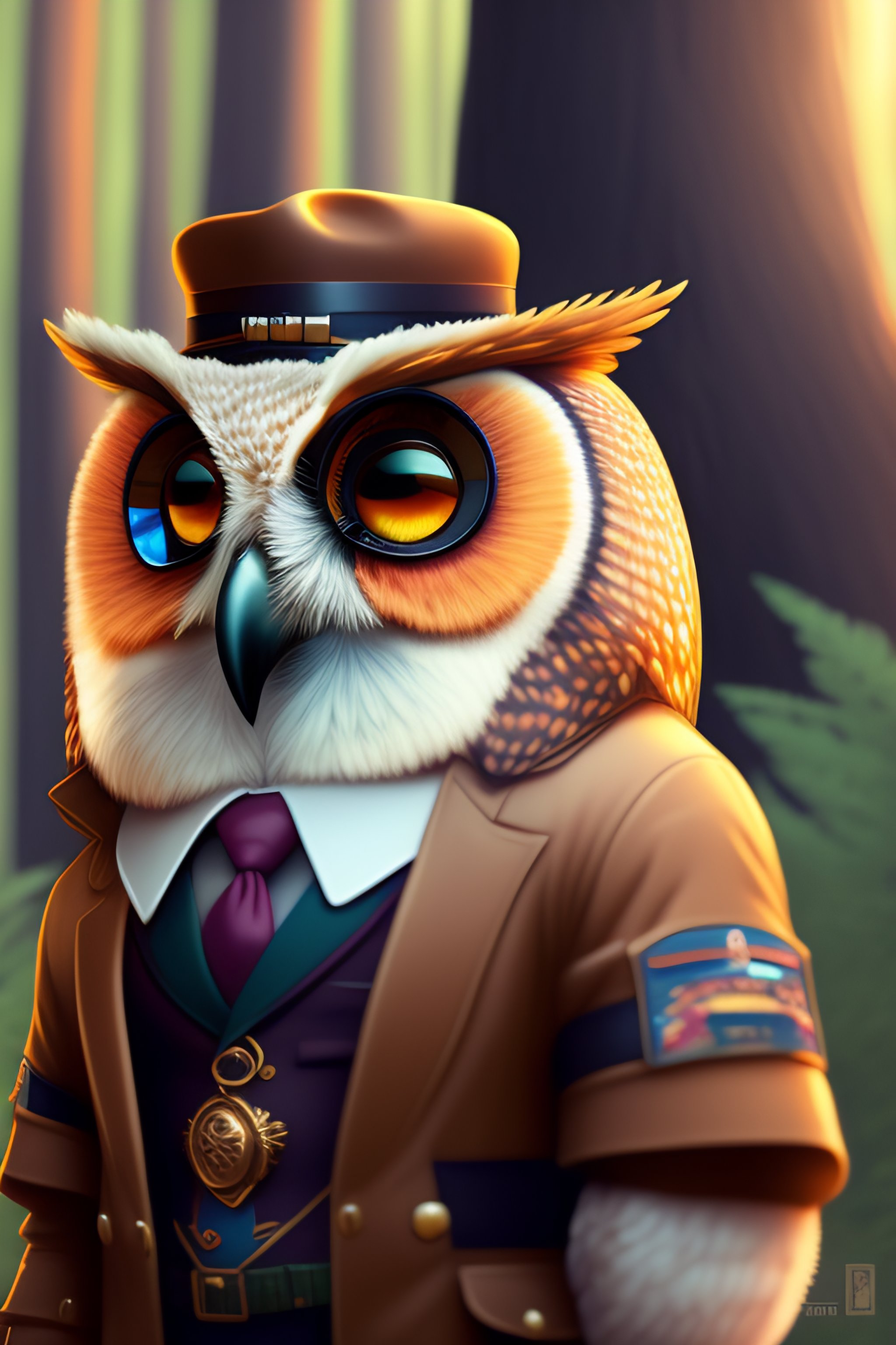 Lexica - Cool owl, holding a gun, sunglasses, tailored costume ...