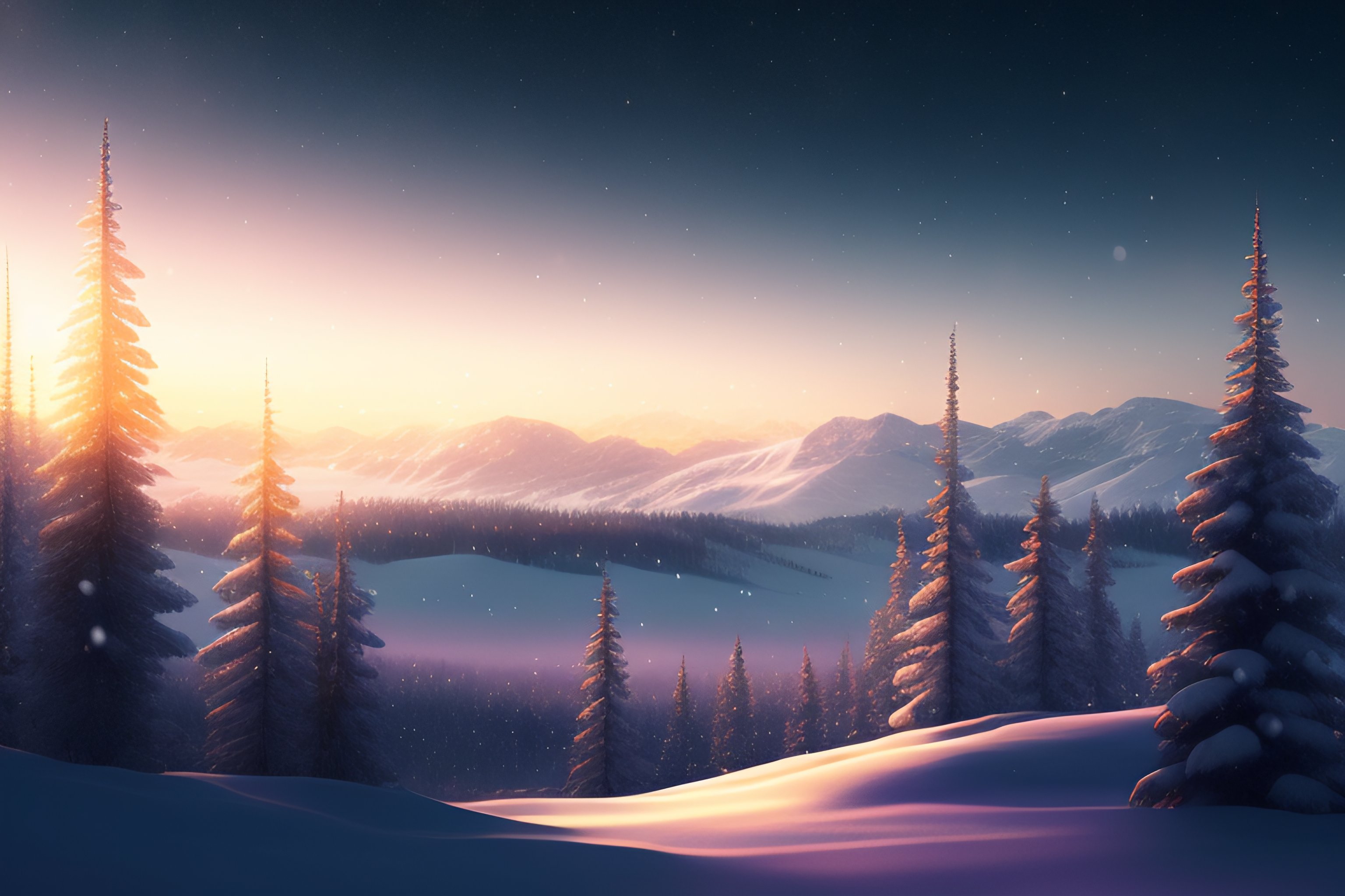 Lexica - Starry sky, winter scenery, patterned snowflakes falling from ...