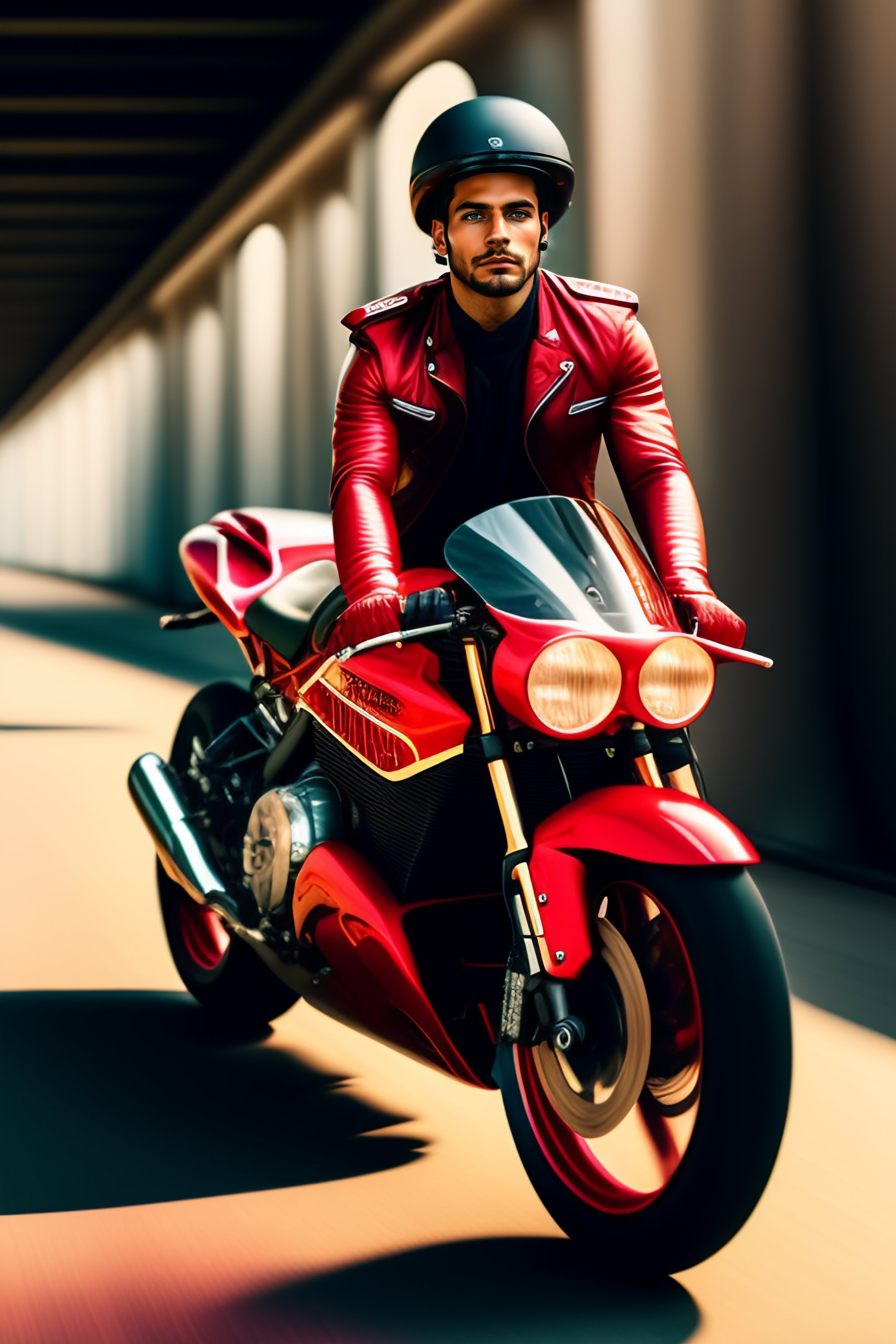 Lexica - Red motorbike and a man