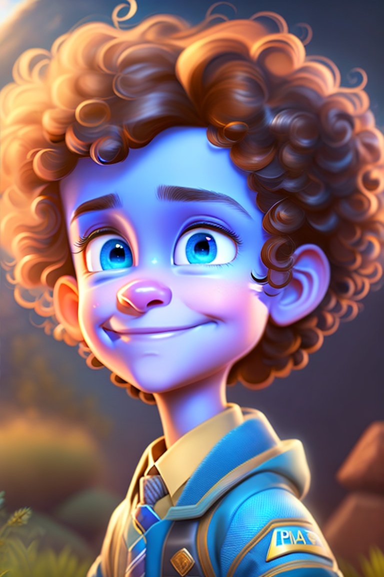 Lexica - A boy with curly hair and blue eyes, pixar style