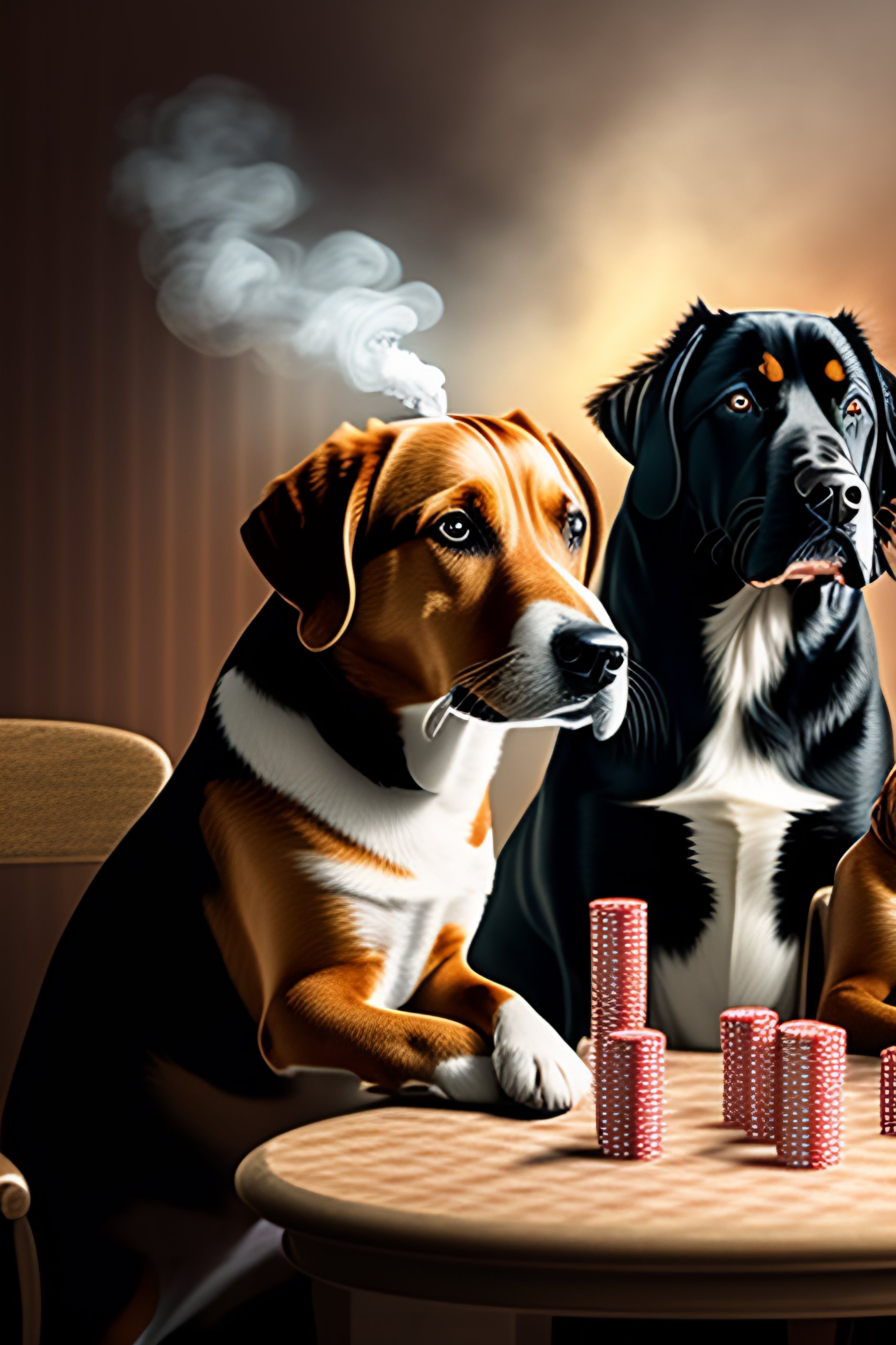 Lexica - Dogs around the table playing cards and smoking