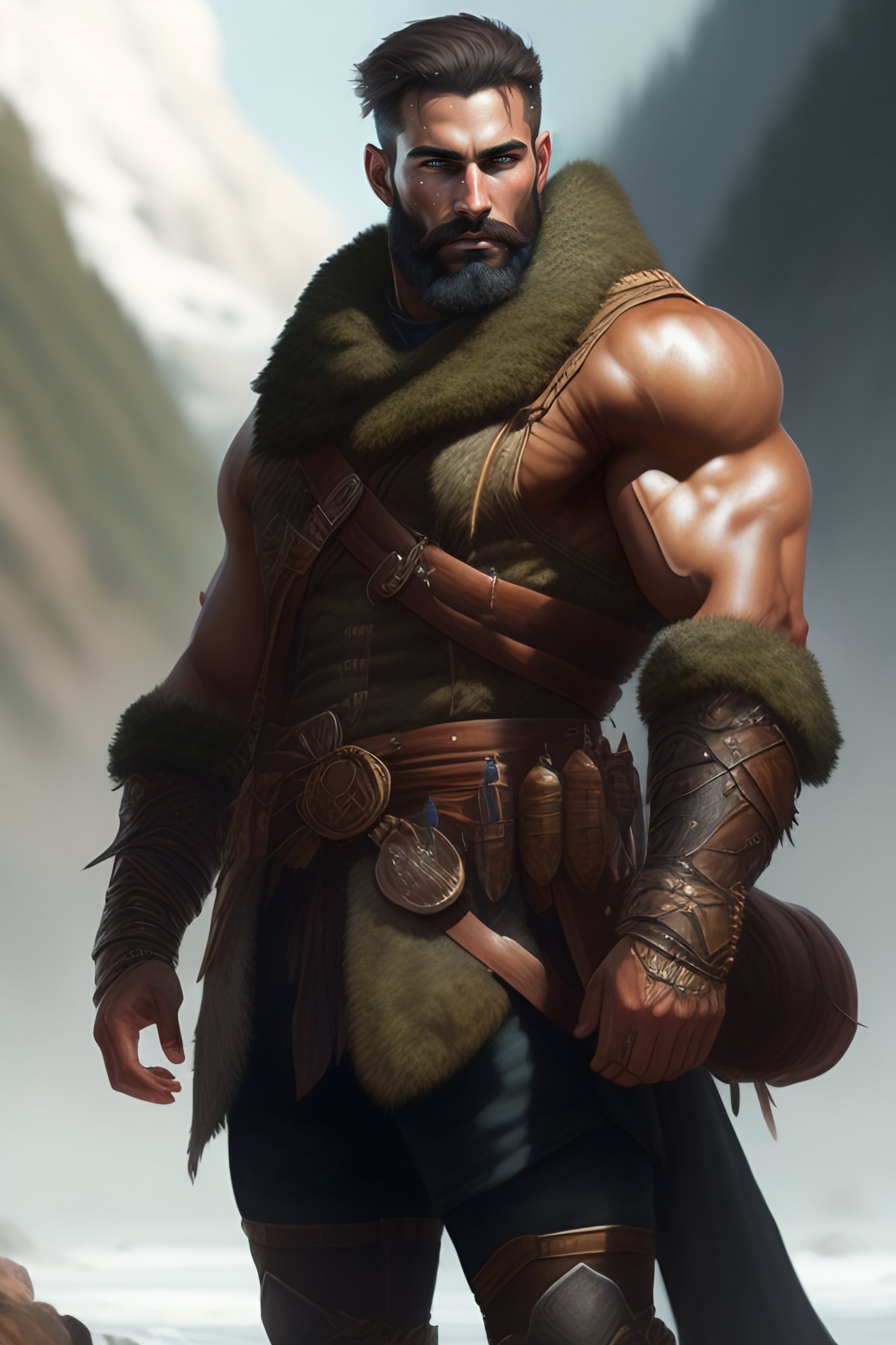 Lexica - Portrait of a rugged ranger, muscular, upper body, hairy torso ...