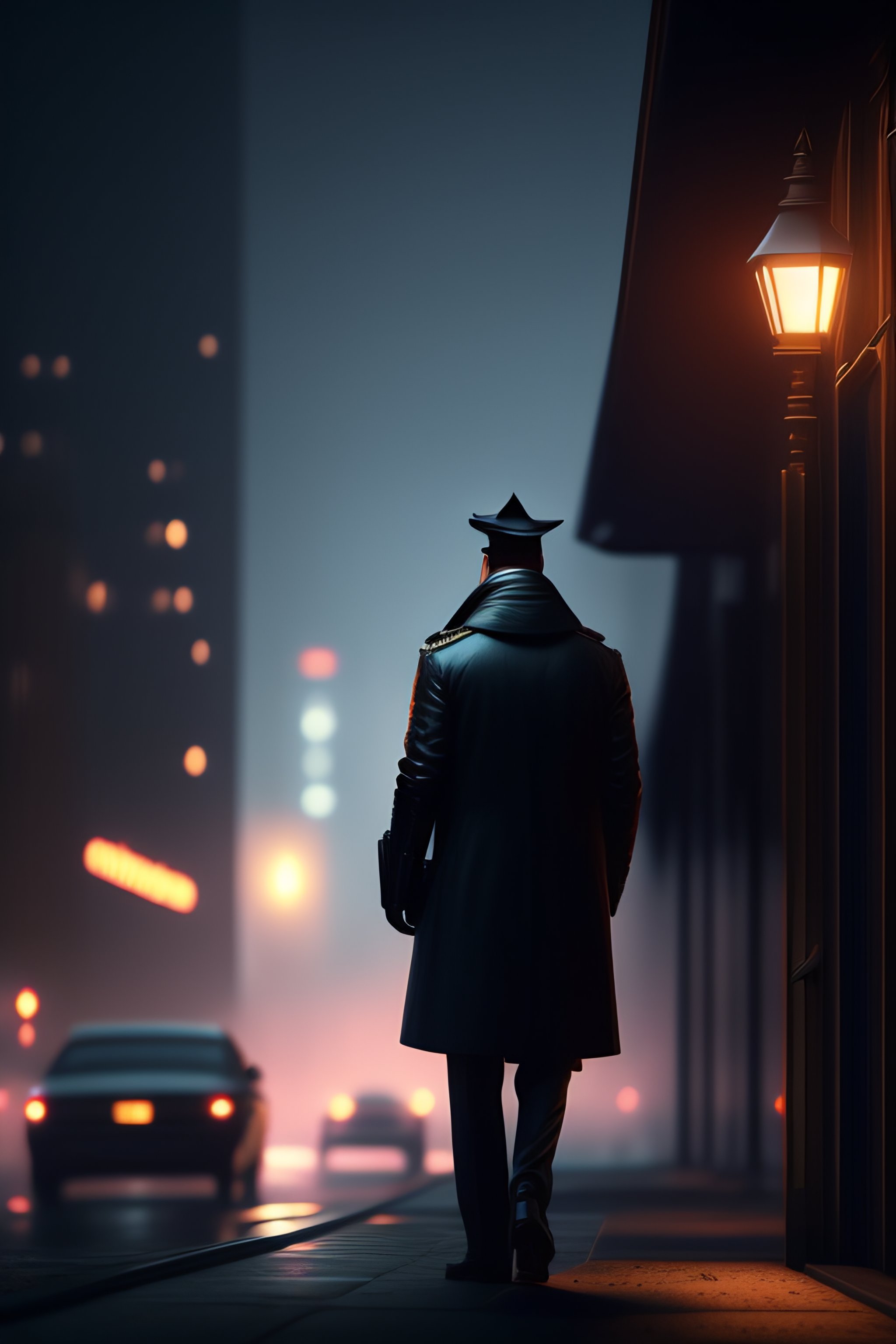 Lexica - Detective on the city at night, gloomy and foggy atmosphere ...