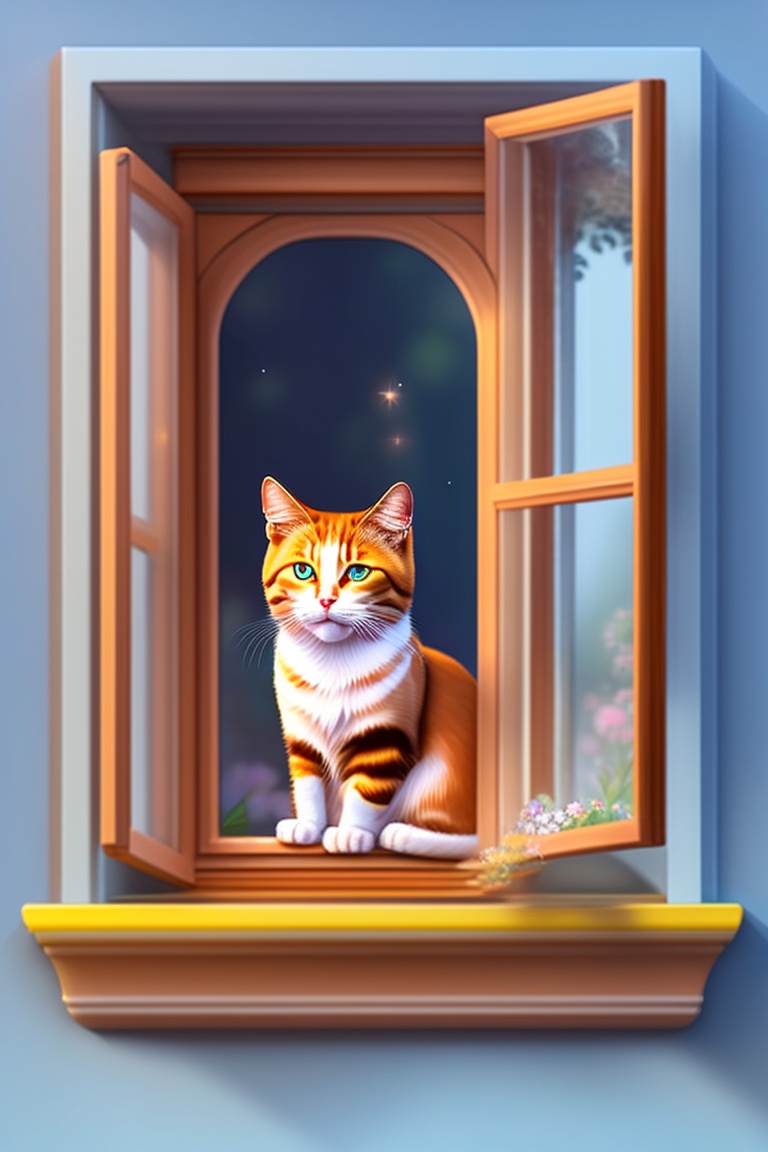 Lexica - The cat is on the window sill, the window is open and the cat ...