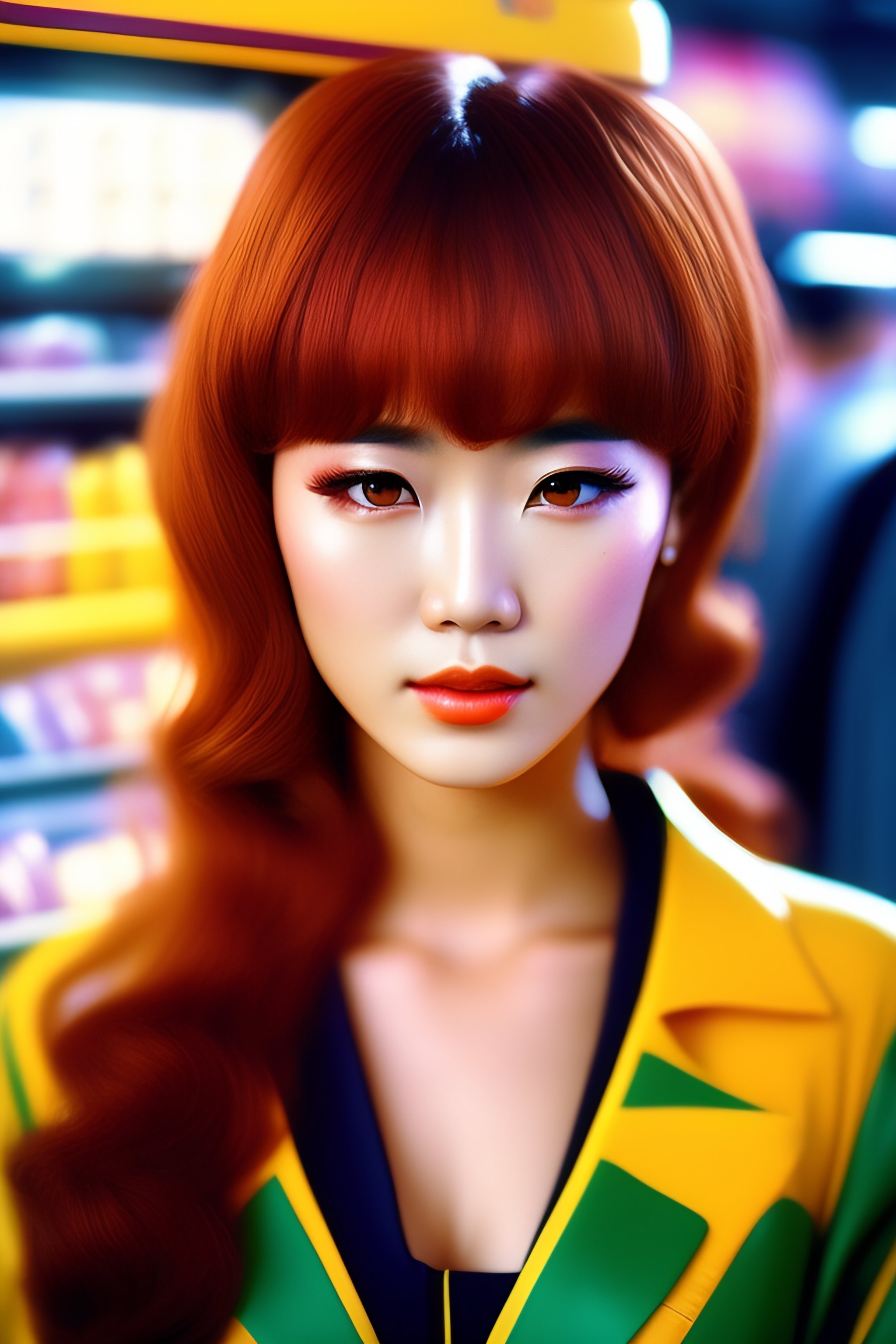 Lexica Close up face center shot, Vintage 90's anime style. stylish model in 7/11 convenience