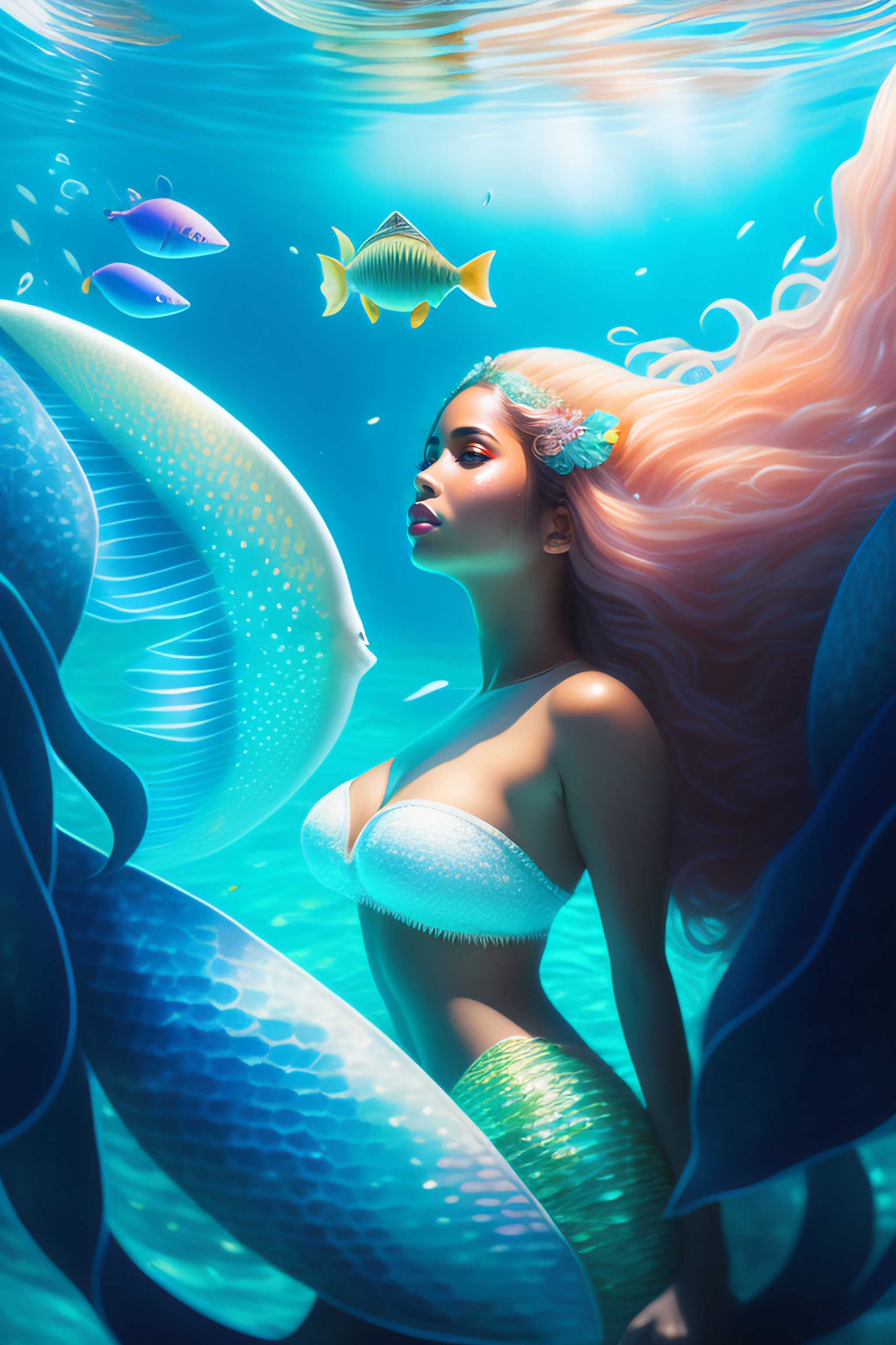 Sensual Mermaid with Net at Rocky Sea Coast Wearing Seashell Decorated  Crown and Black Shiny Tail on Slim Body Covered with Stock Photo - Image of  mythology, aqua: 228616698