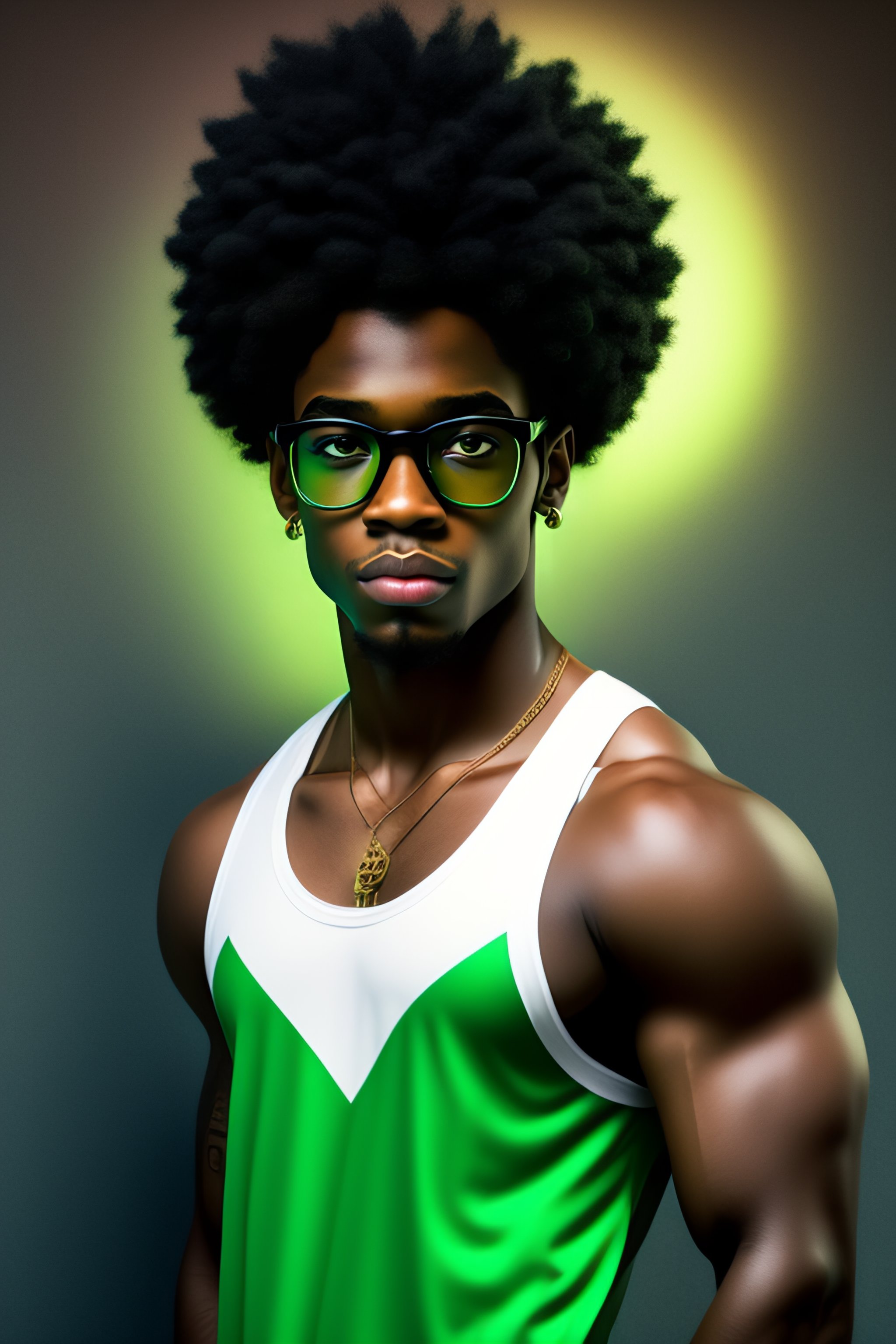 Lexica - A anime afro boy with green eyes and a skull mouth, wearing a ...