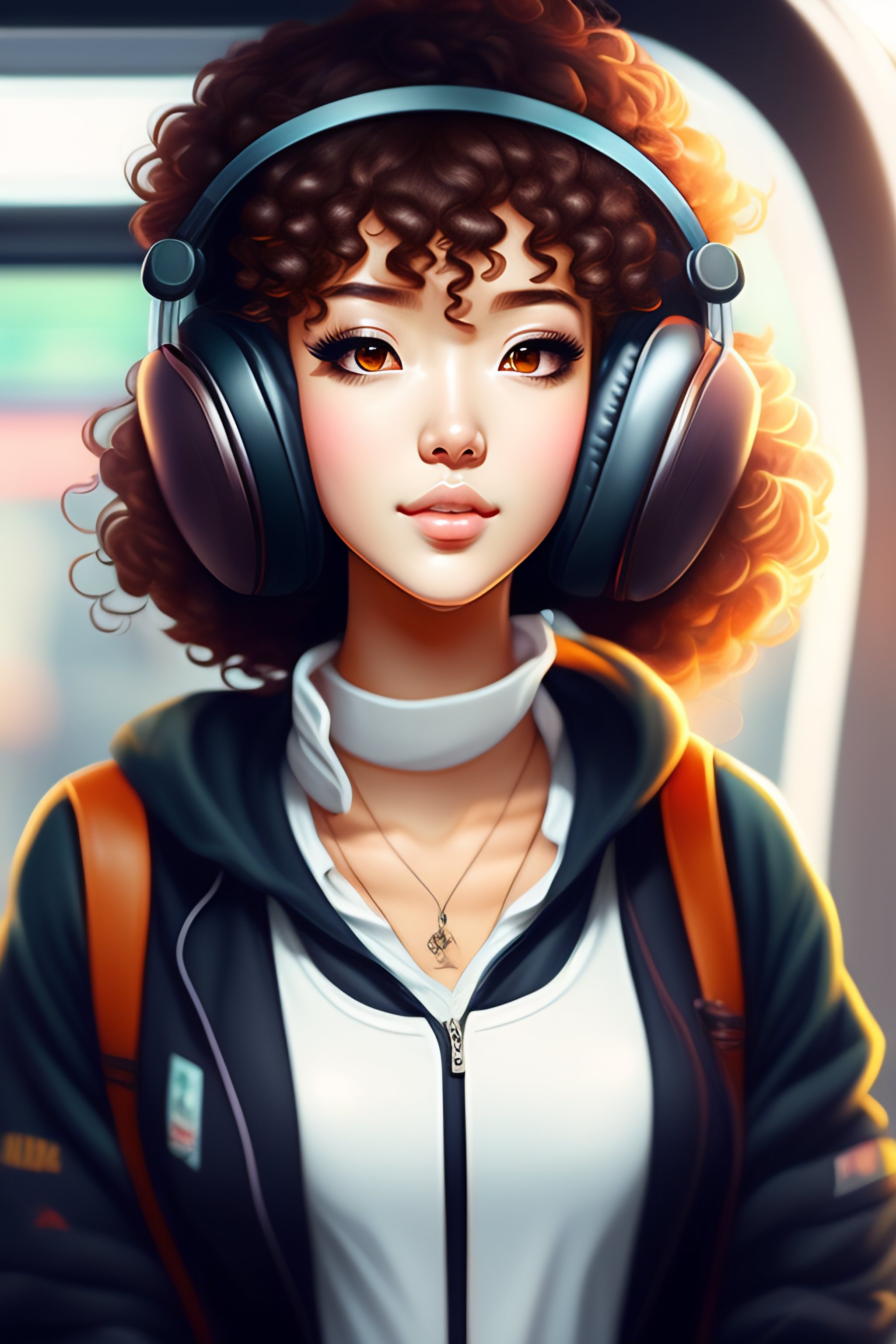 brown hair anime girl with headphones