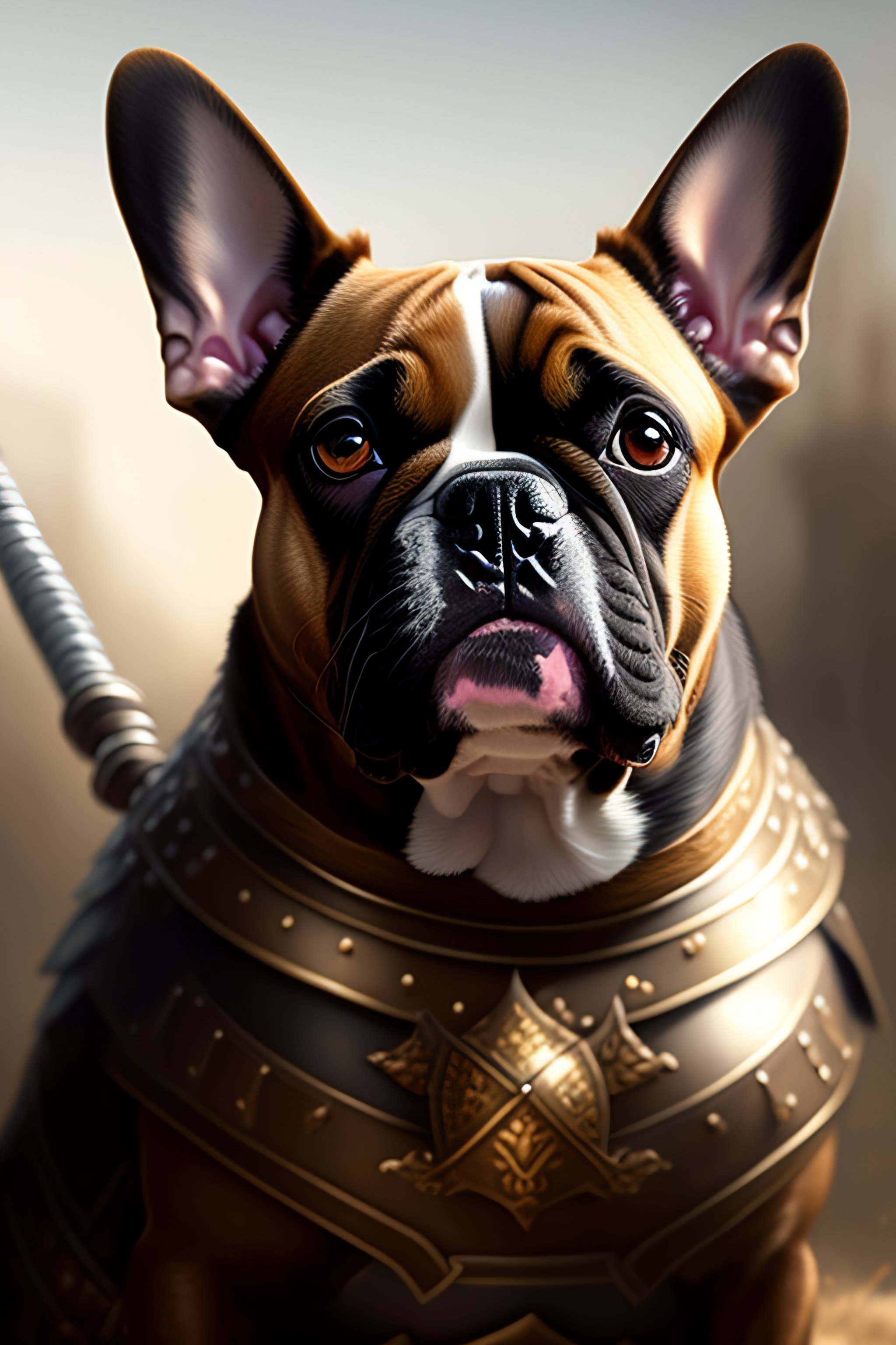 Lexica - A detailed portrait of tan french bulldog in armor with