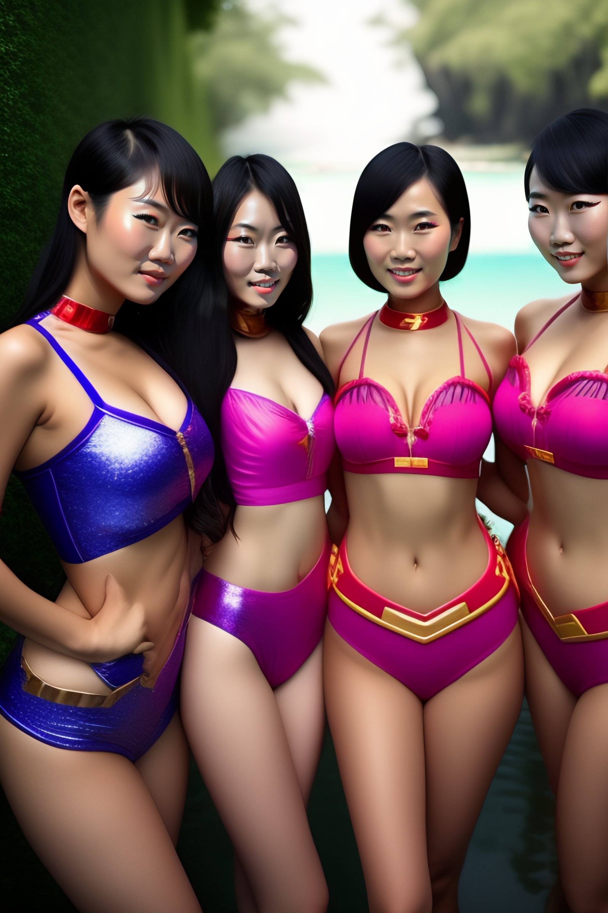 Lexica Group of asian girls wearing cosplay bathing suits