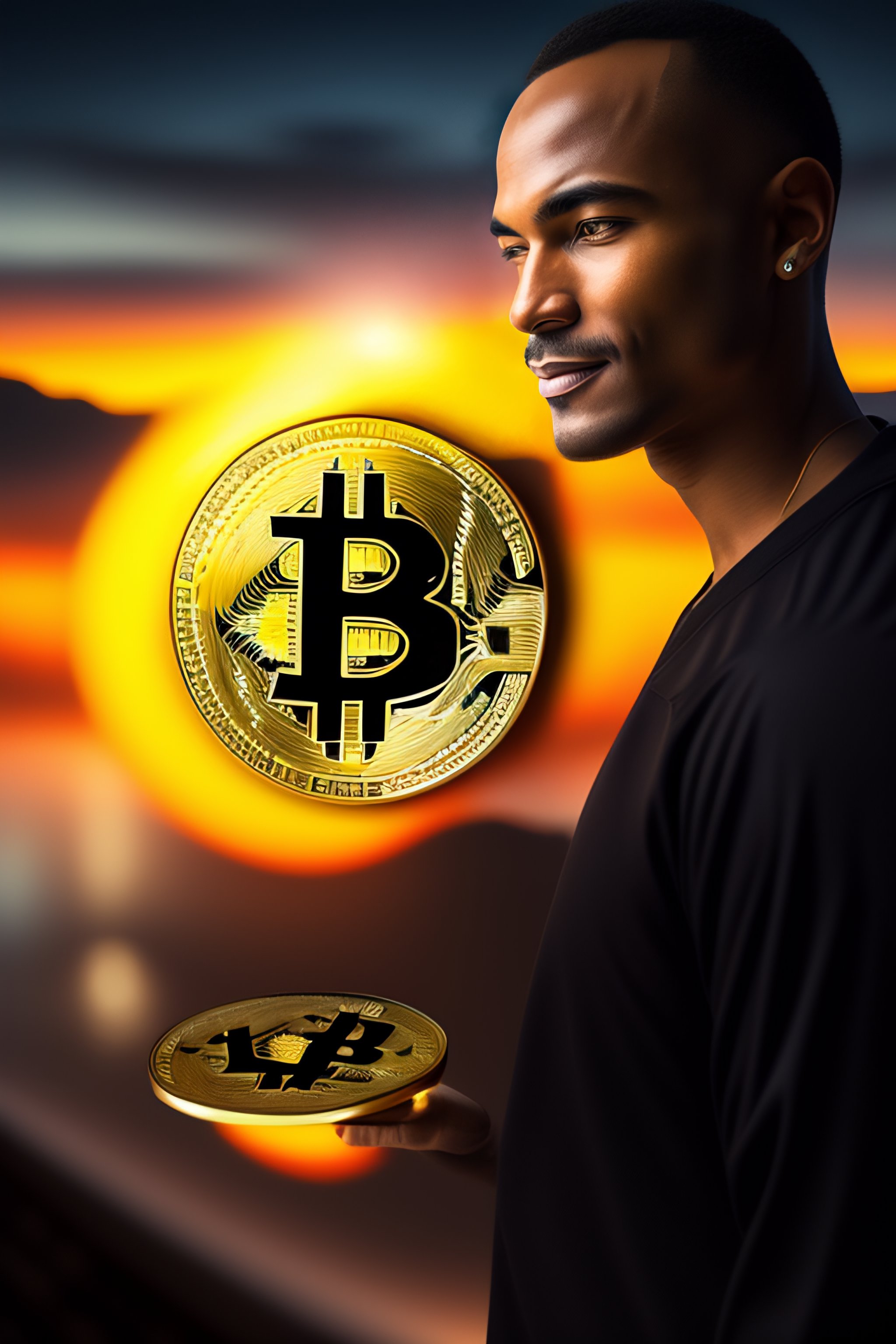 Lexica - A man achieving enlightenment holding Bitcoin