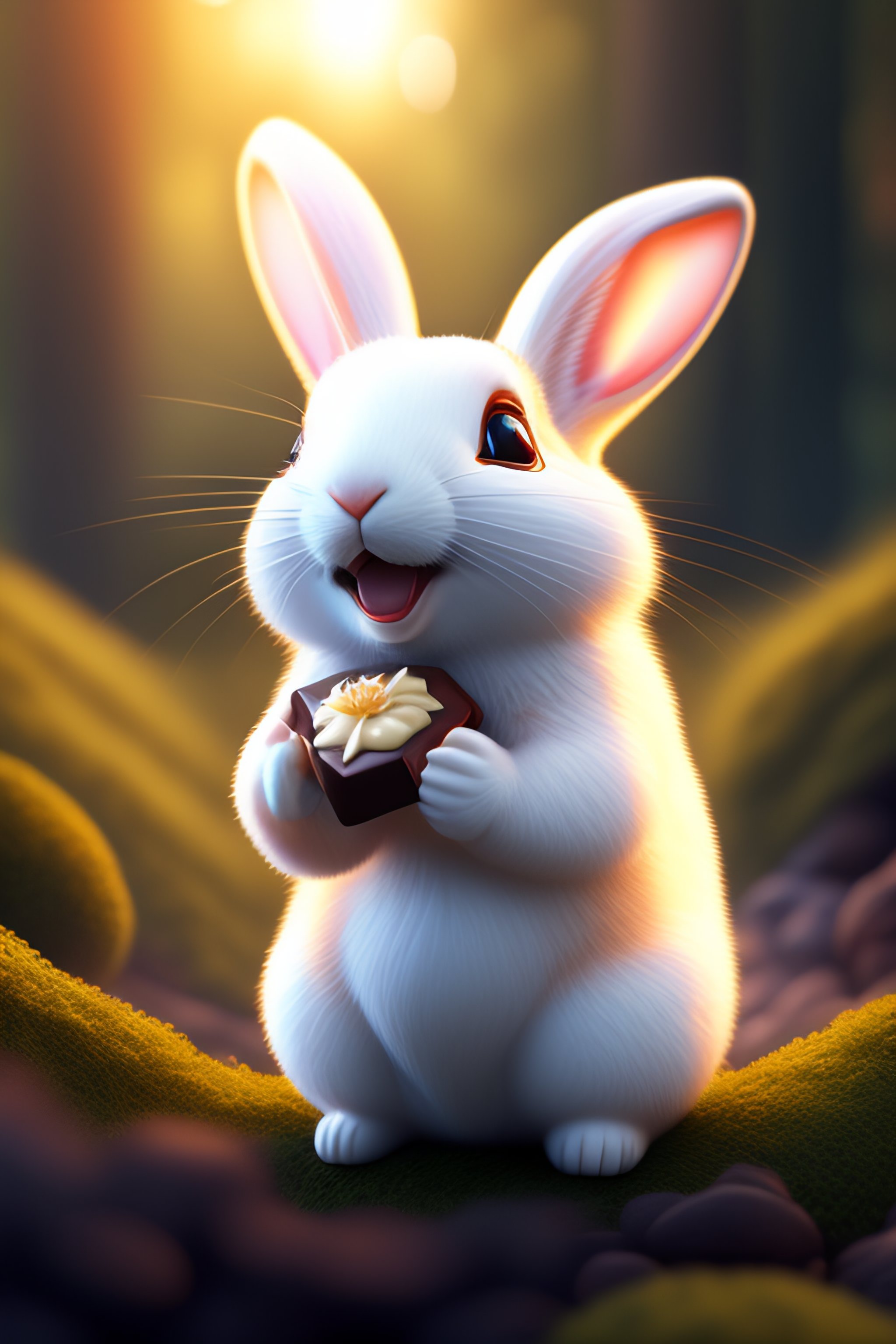 Lexica - 3d white rabbit, character, smiling, open mouth, big teeth ...