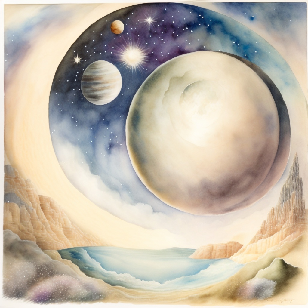 Lexica - Watercolour painting, old faded drawing showing the universe ...