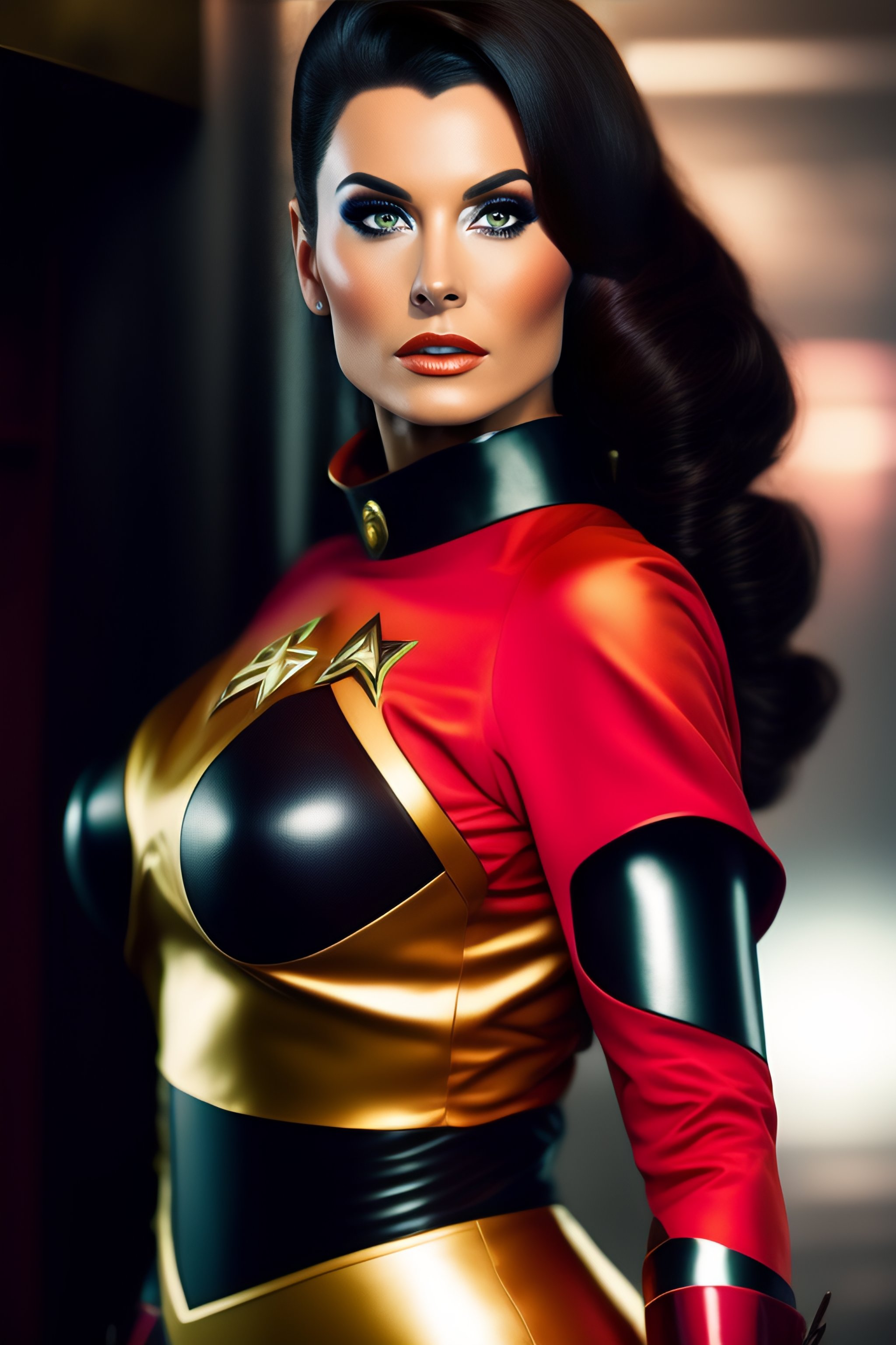 Lexica - A 30 Year Old Brunette As A Spacegirl, Startrek, In A Dark 